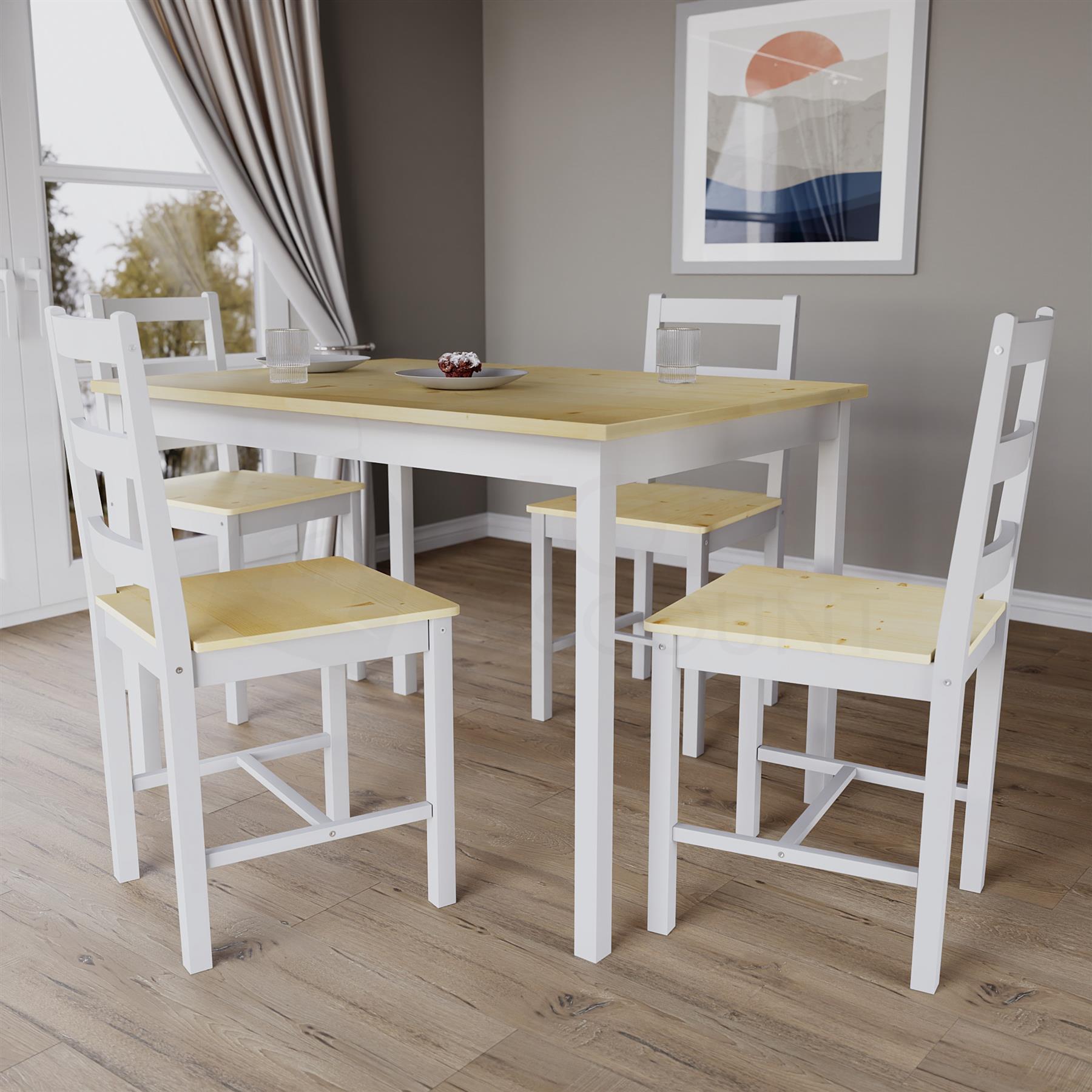 Solid Wood Dining Table and 2 4 Chairs Set Home Kitchen Furniture 3 Colours - Picture 44 of 73