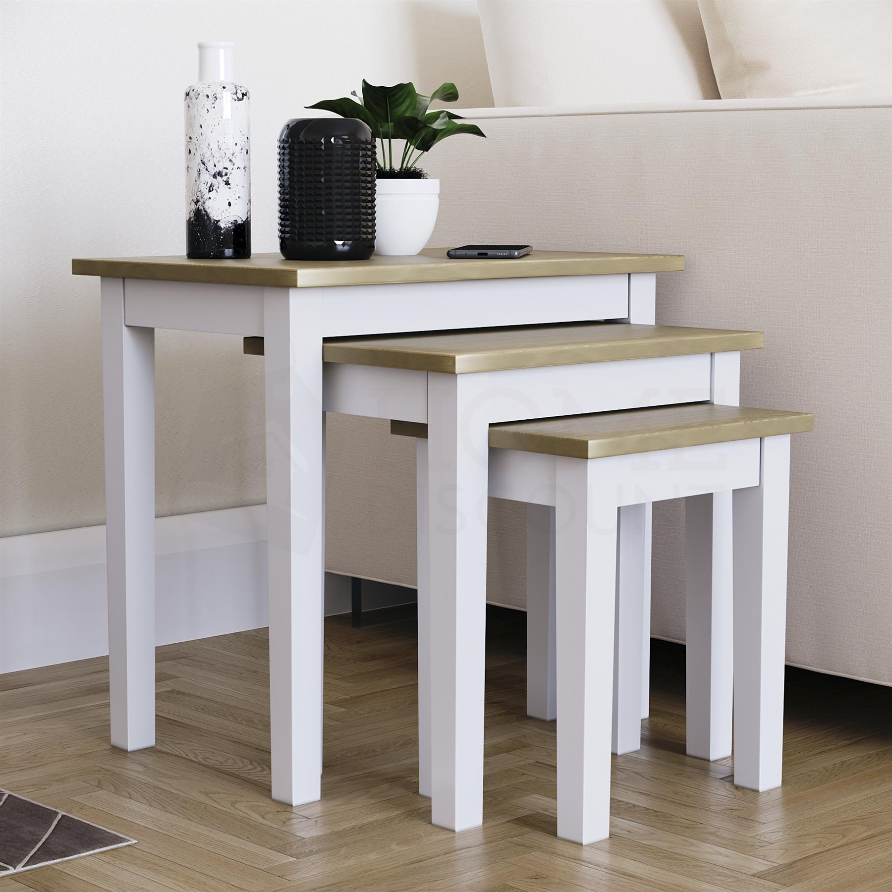 Wooden Nest of Tables 3 Piece Table Set Coffee Side Living Room Furniture - Picture 33 of 37