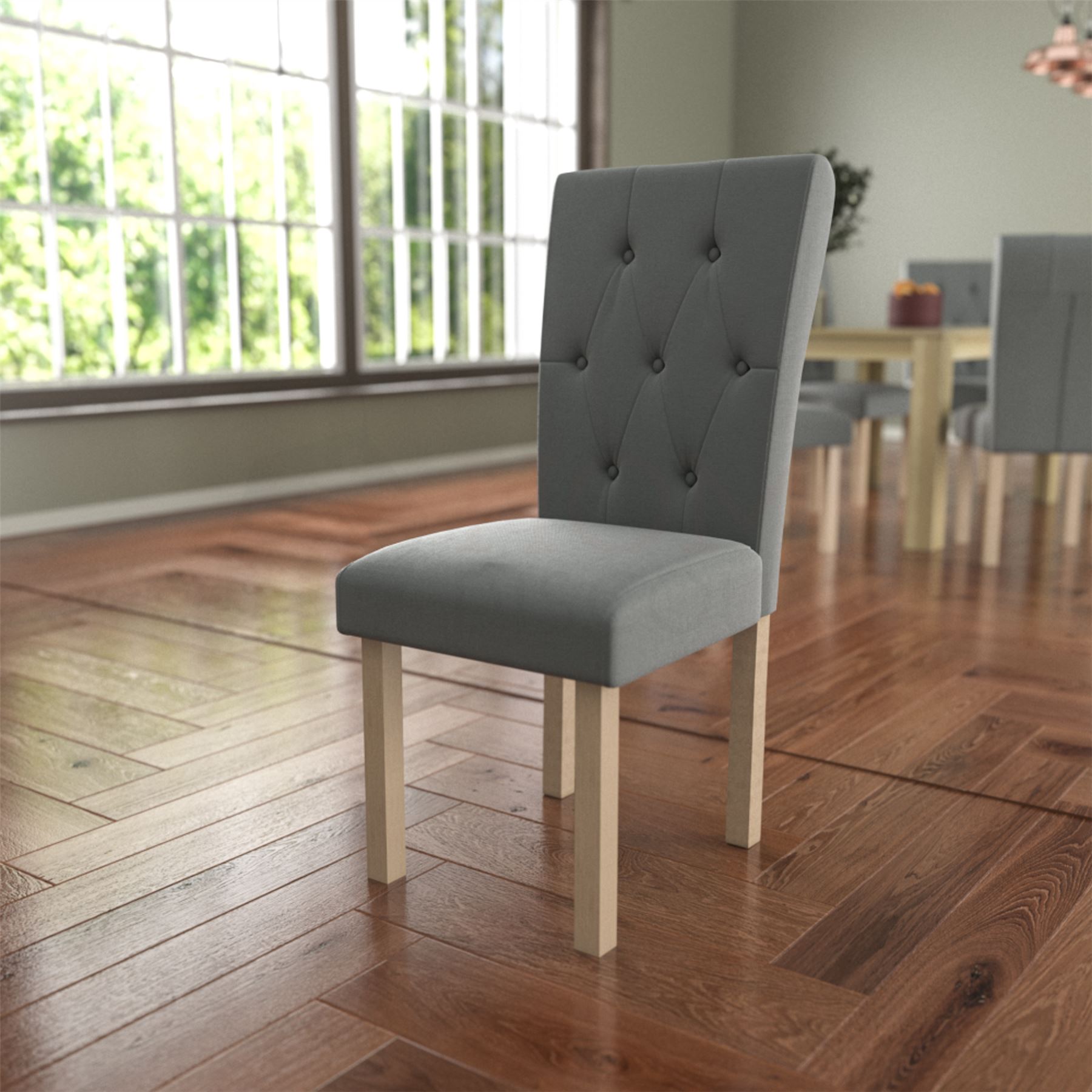 Dining Table & Chairs Set 4/6 Faux Leather Fabric Kitchen Padded Seat Furniture - Picture 75 of 87