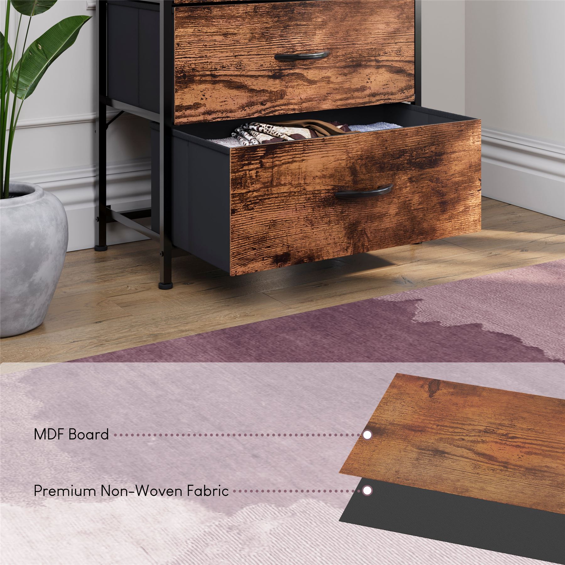 Vida Designs Modern Chest of Drawers 5 Drawer Fabric 'UKFR' Storage Bedroom - Picture 23 of 26
