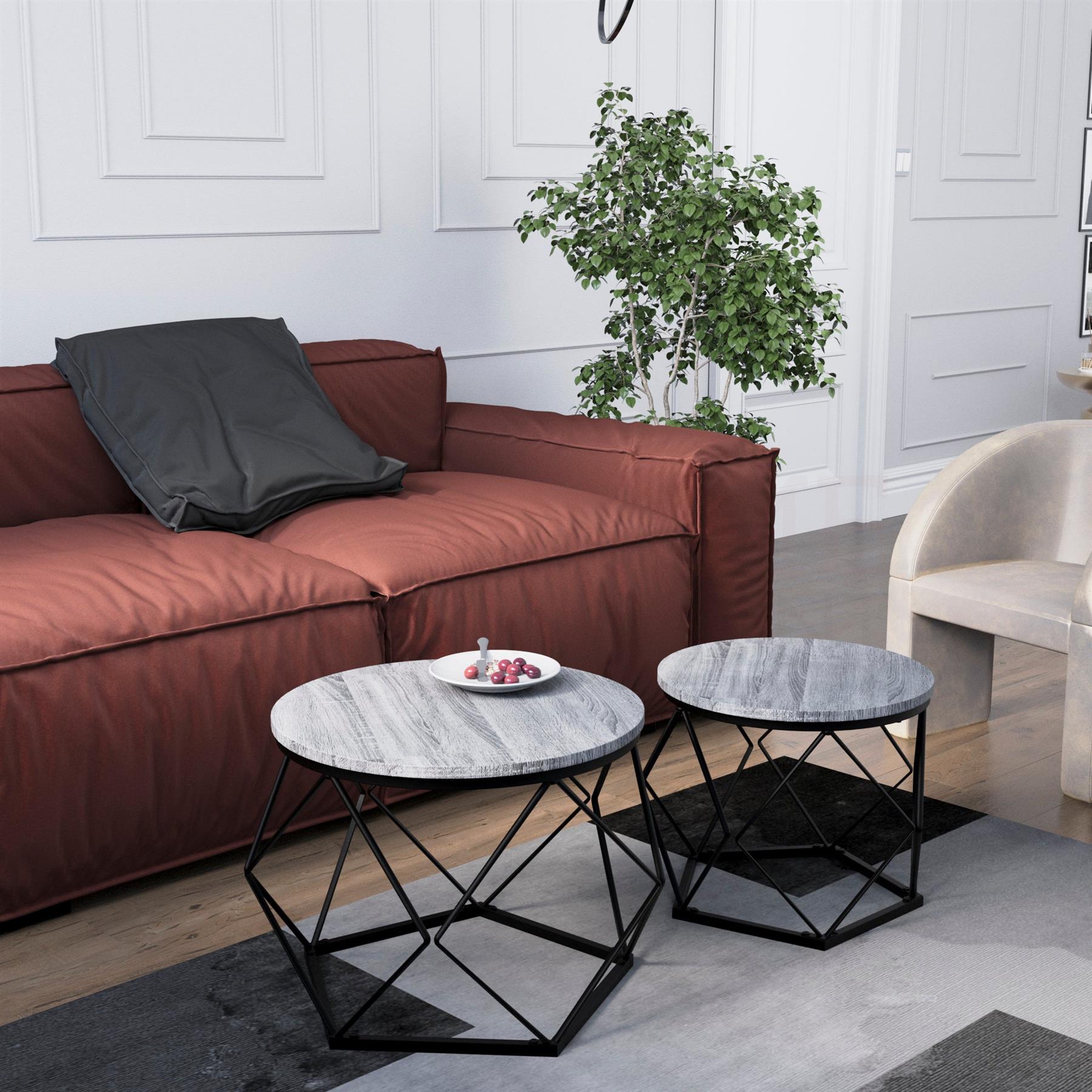 Set of 2 3 Coffee Nesting Table Set Sofa Side End Table Industrial Living Room - Picture 20 of 107