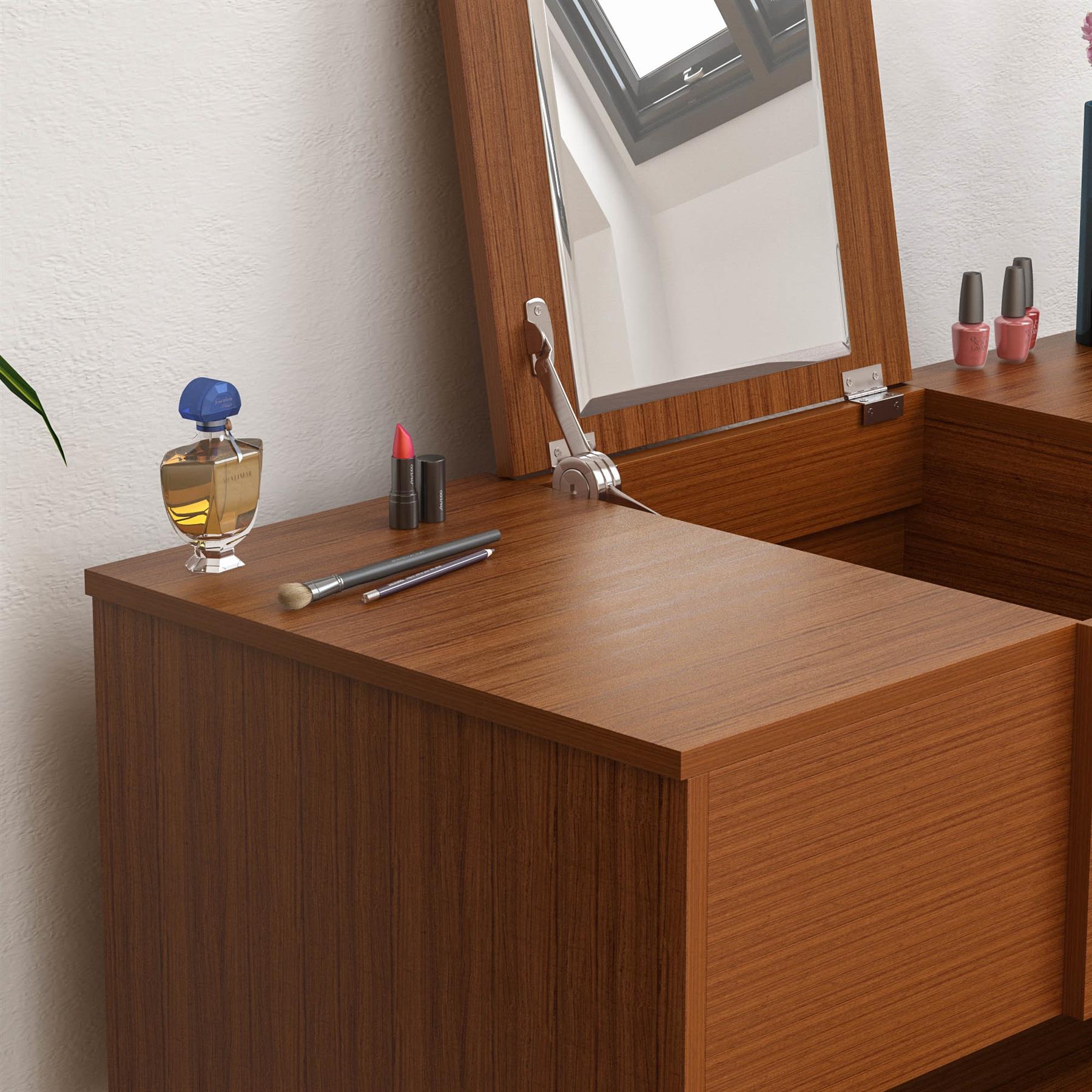 Dressing Table & Stool Set Mirror Cabinet 3 Drawers Storage Cabinet Makeup Desk - Picture 21 of 107