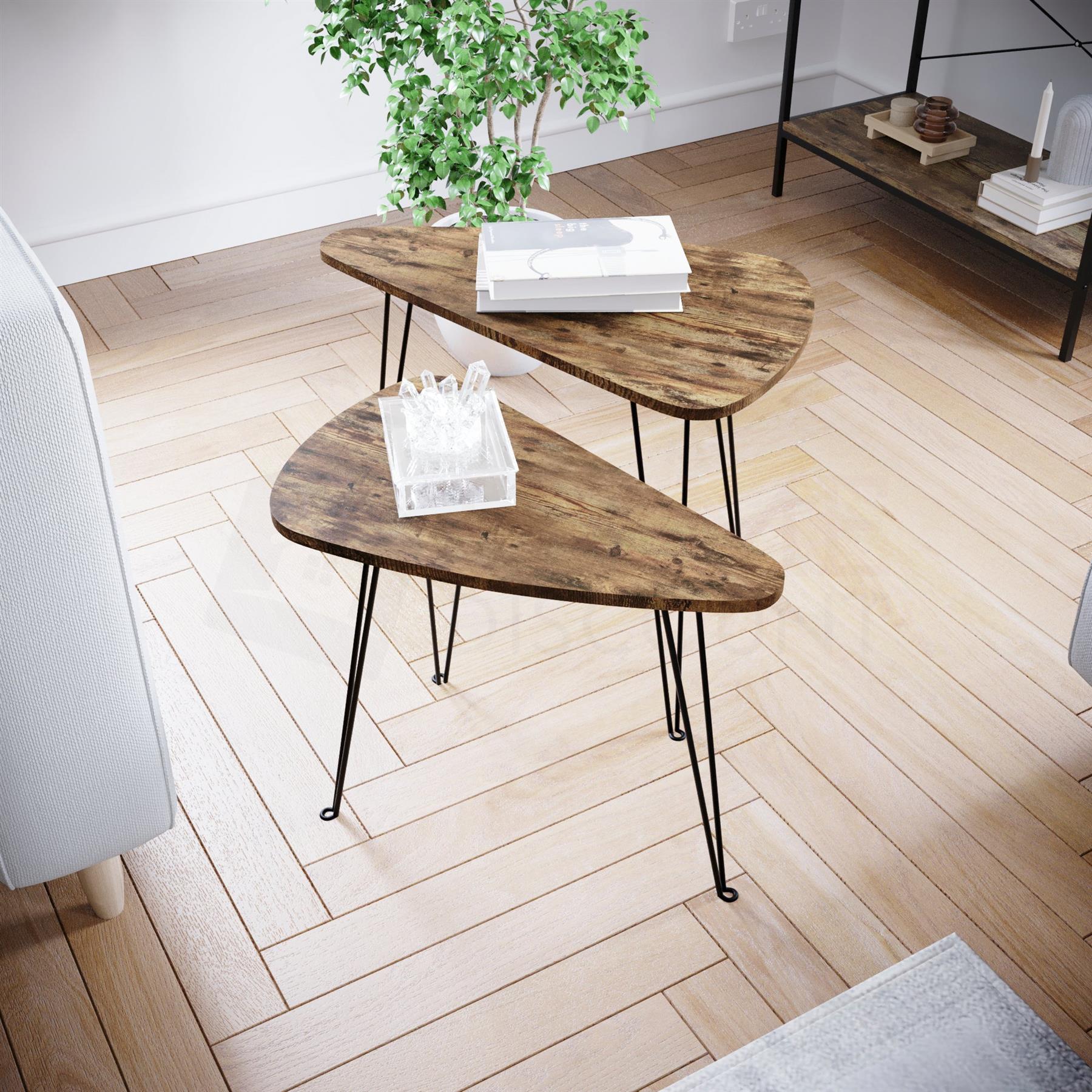 Set of 2 3 Coffee Nesting Table Set Sofa Side End Table Industrial Living Room - Picture 31 of 107