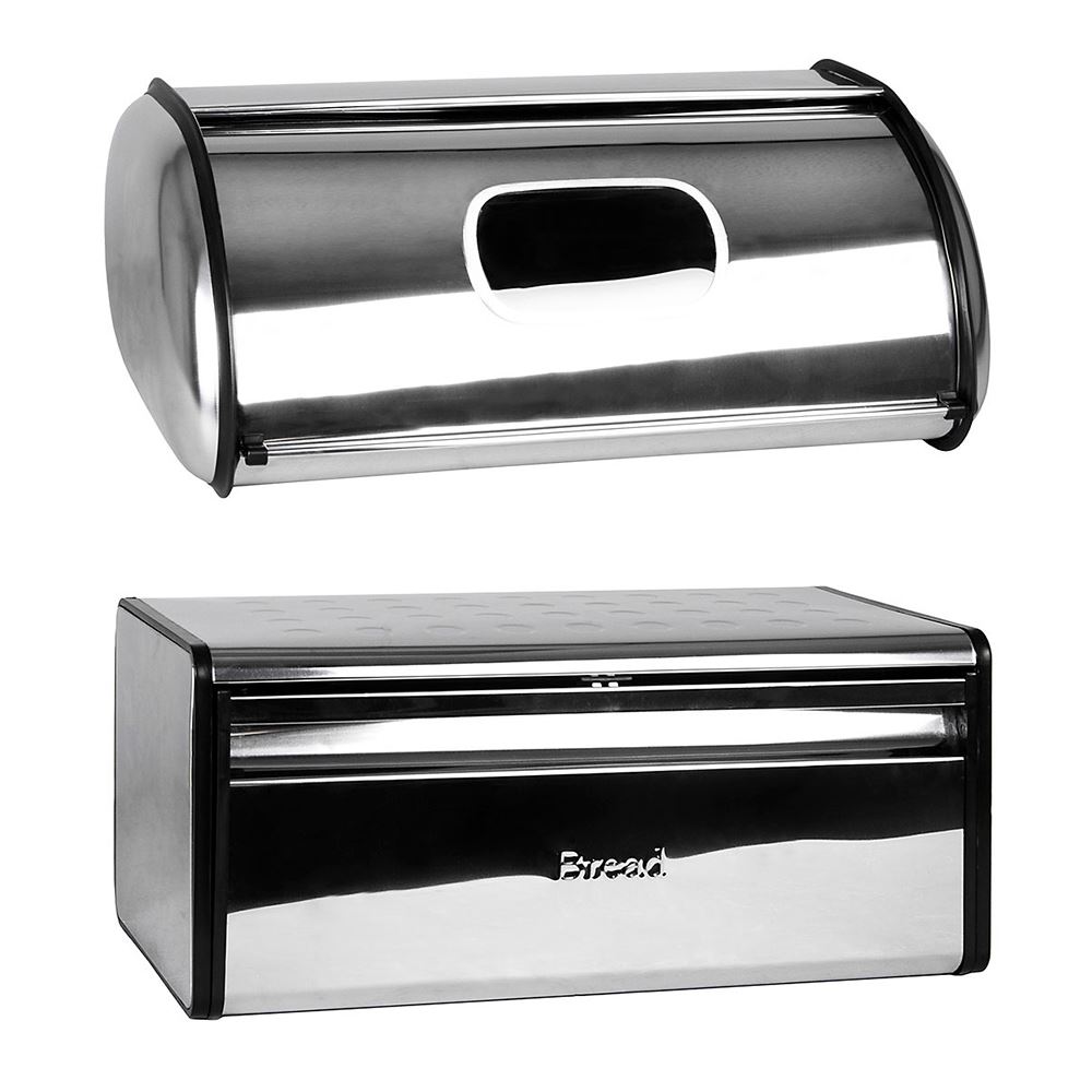 Silver Bread Bin Steel Kitchen Food Storage Box Loaf Roll Bins By