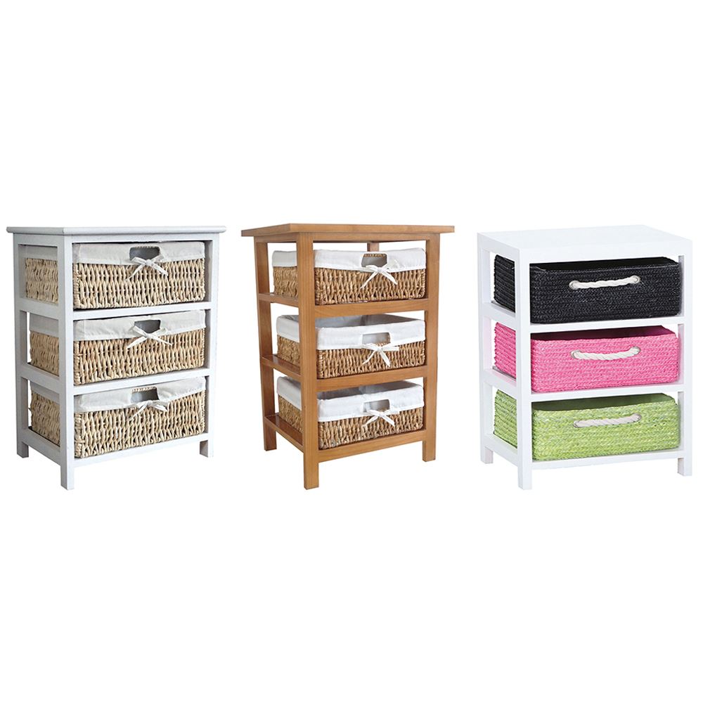 Maize Storage Unit 3 Drawer White Brown Multi Coloured Basket
