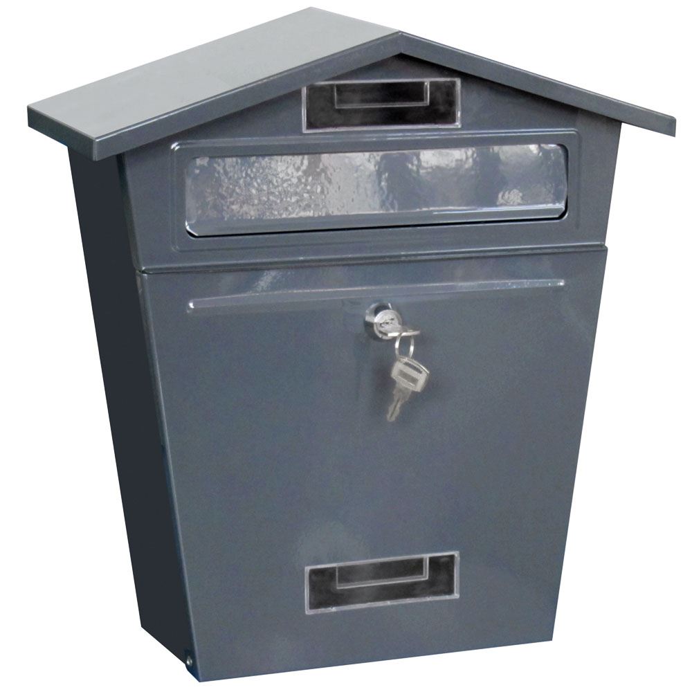 Dark Grey Post Box Steel Letter Mail Square House Wall Mount Outdoor
