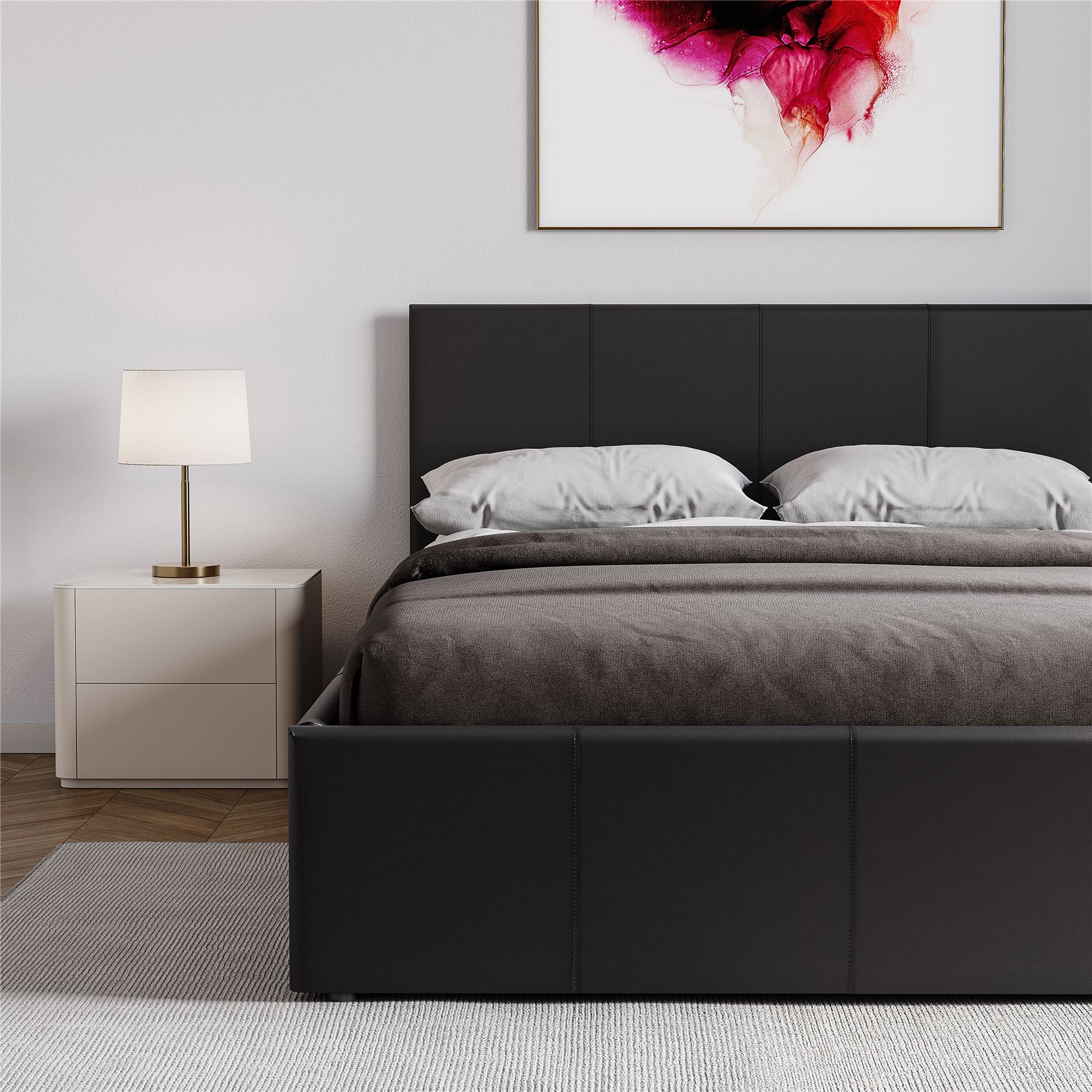 Ottoman Storage Bed Gas Lift Double King Size Leather Bed Slatted Base Headboard - Picture 128 of 137