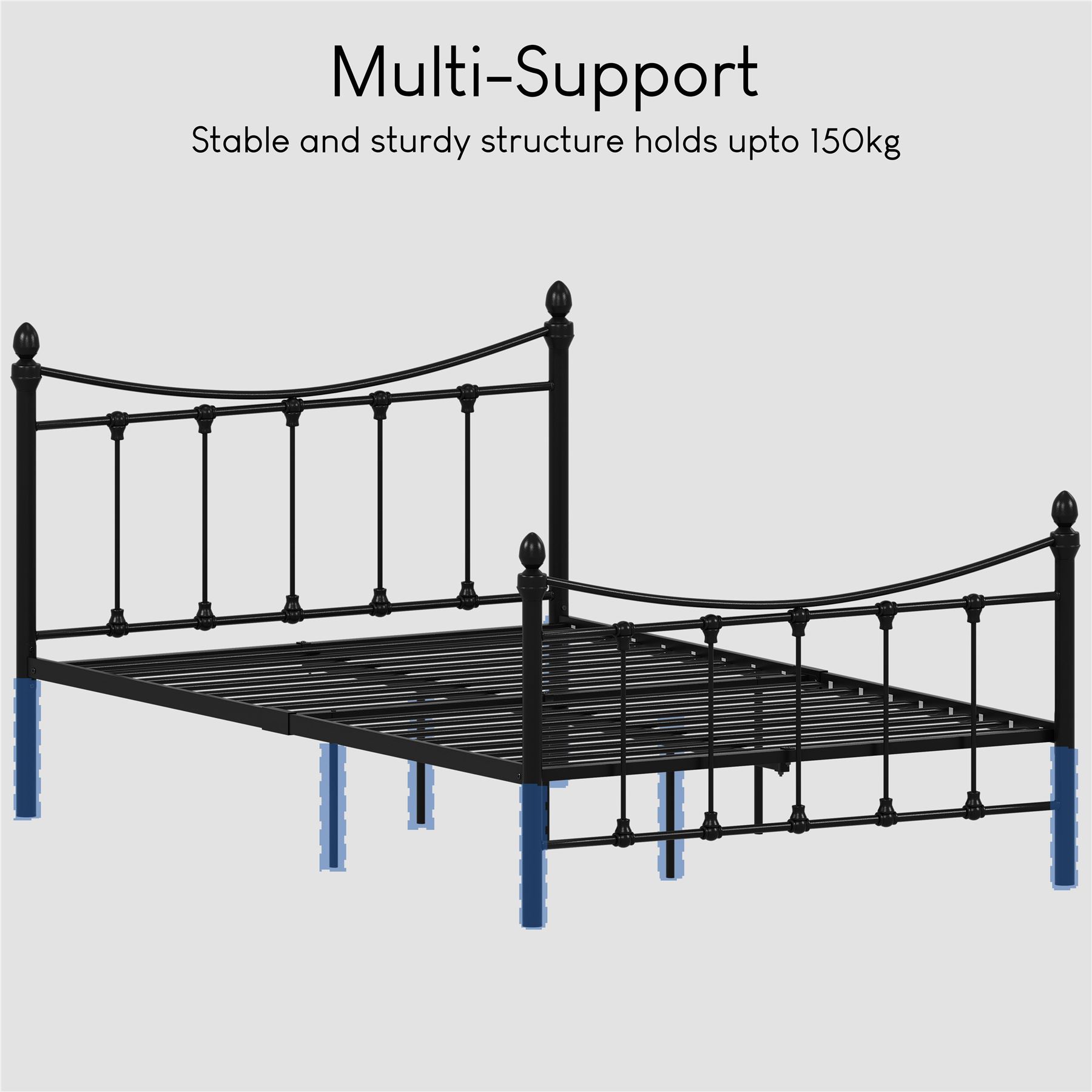 Metal Bed Double King Size Frame 4FT 4FT6 5FT Slatted Mattress White Black Paris - Picture 4 of 13