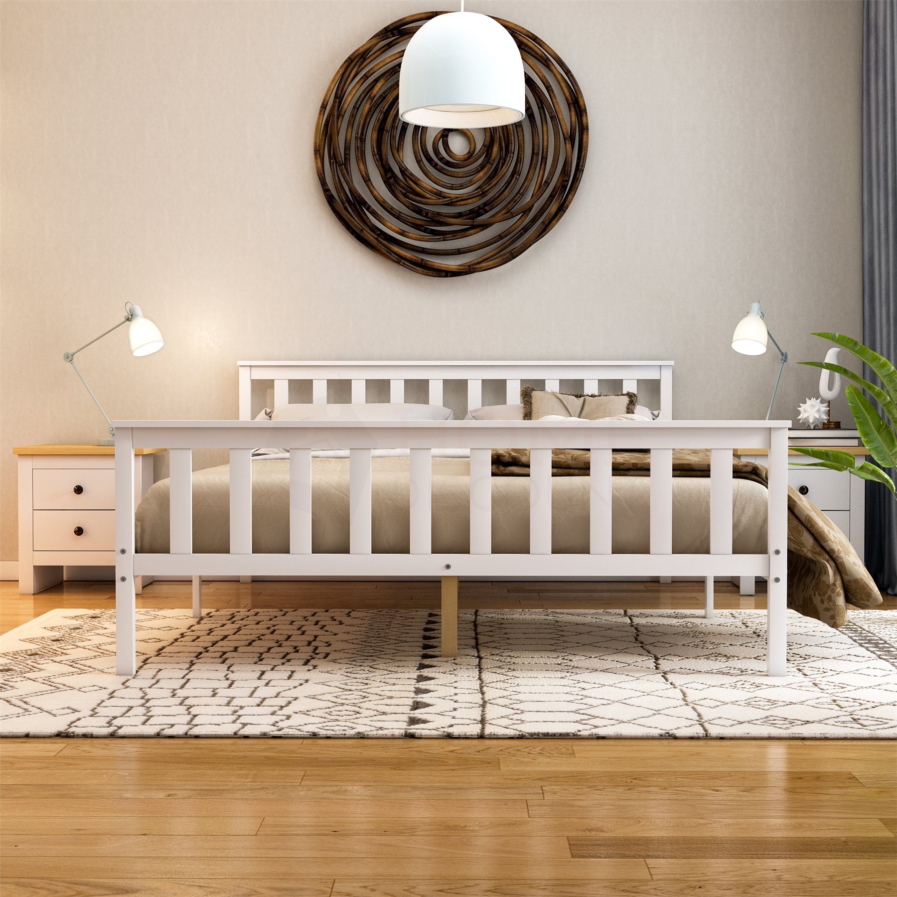 Wood Bed Single Double King Size 3ft 4ft6 5ft Solid Frame Mattress White Pine - Picture 24 of 67