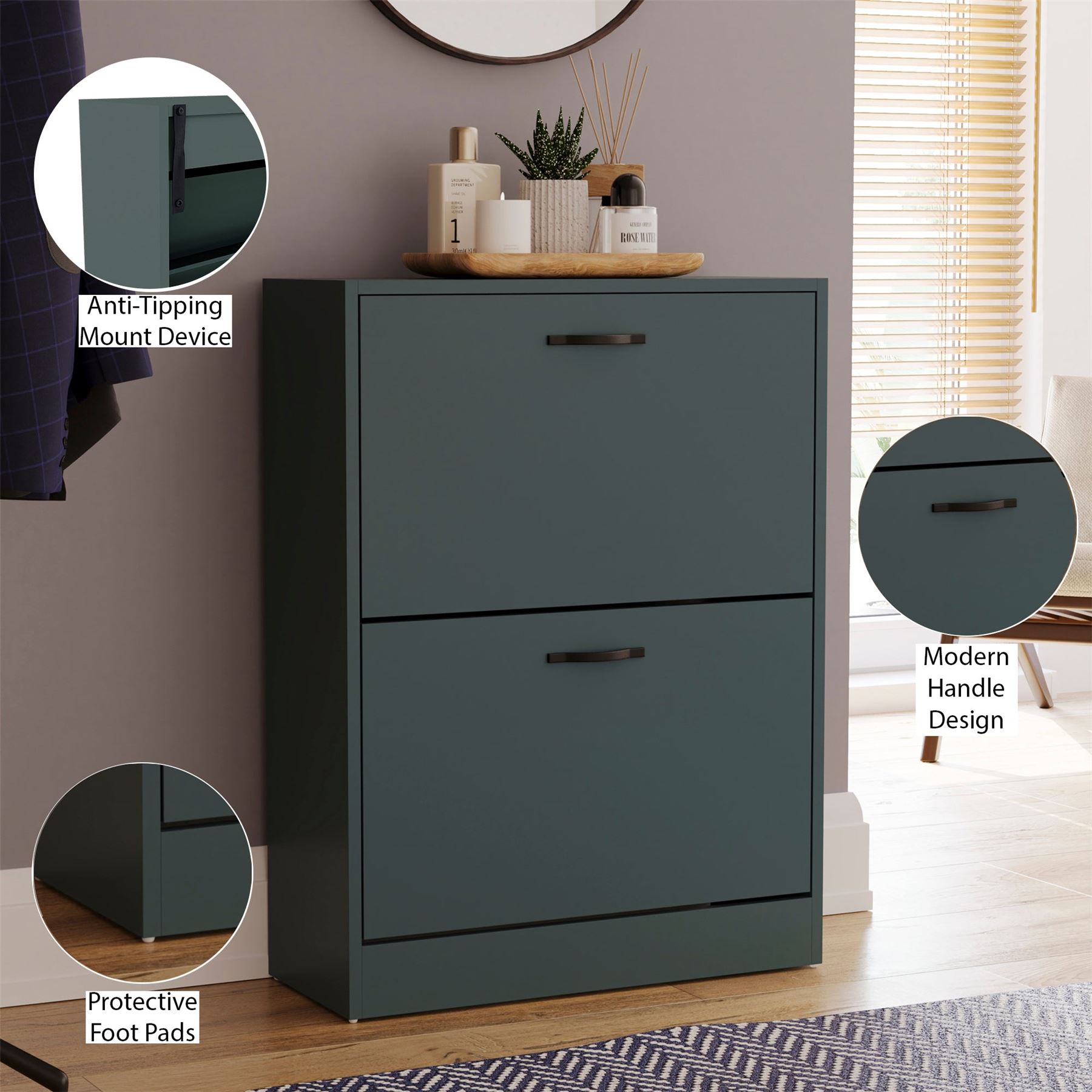 Shoe Cabinet 2 Drawer Storage Organiser Footwear Rack Cupboard Hallway Unit - Picture 37 of 79