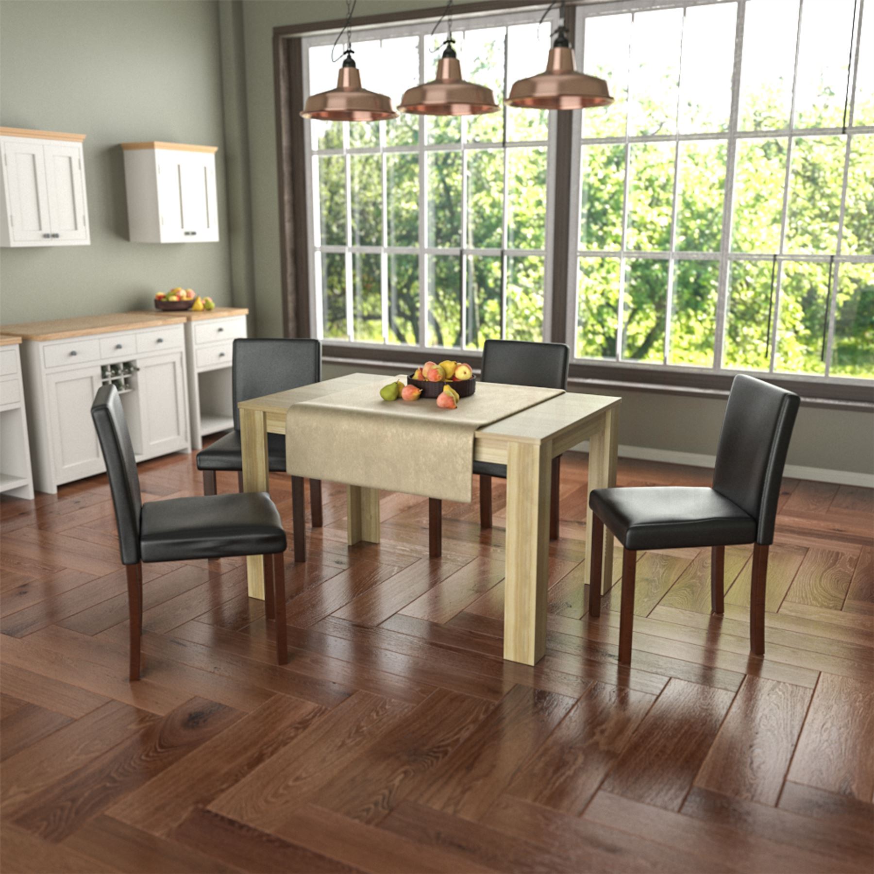 Dining Table & Chairs Set 4/6 Faux Leather Fabric Kitchen Padded Seat Furniture - Picture 40 of 87