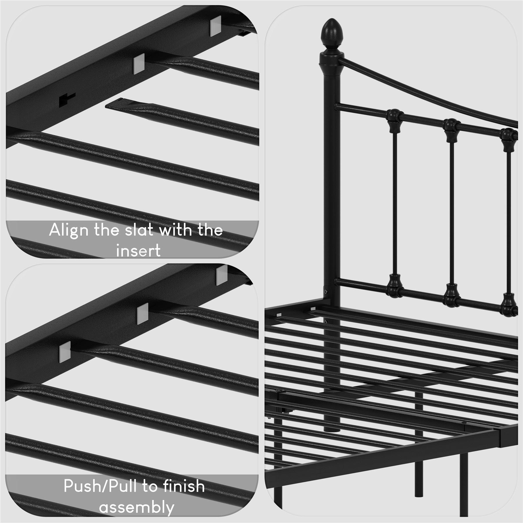 Metal Bed Double King Size Frame 4FT 4FT6 5FT Mattress Black White Paris - Picture 8 of 17