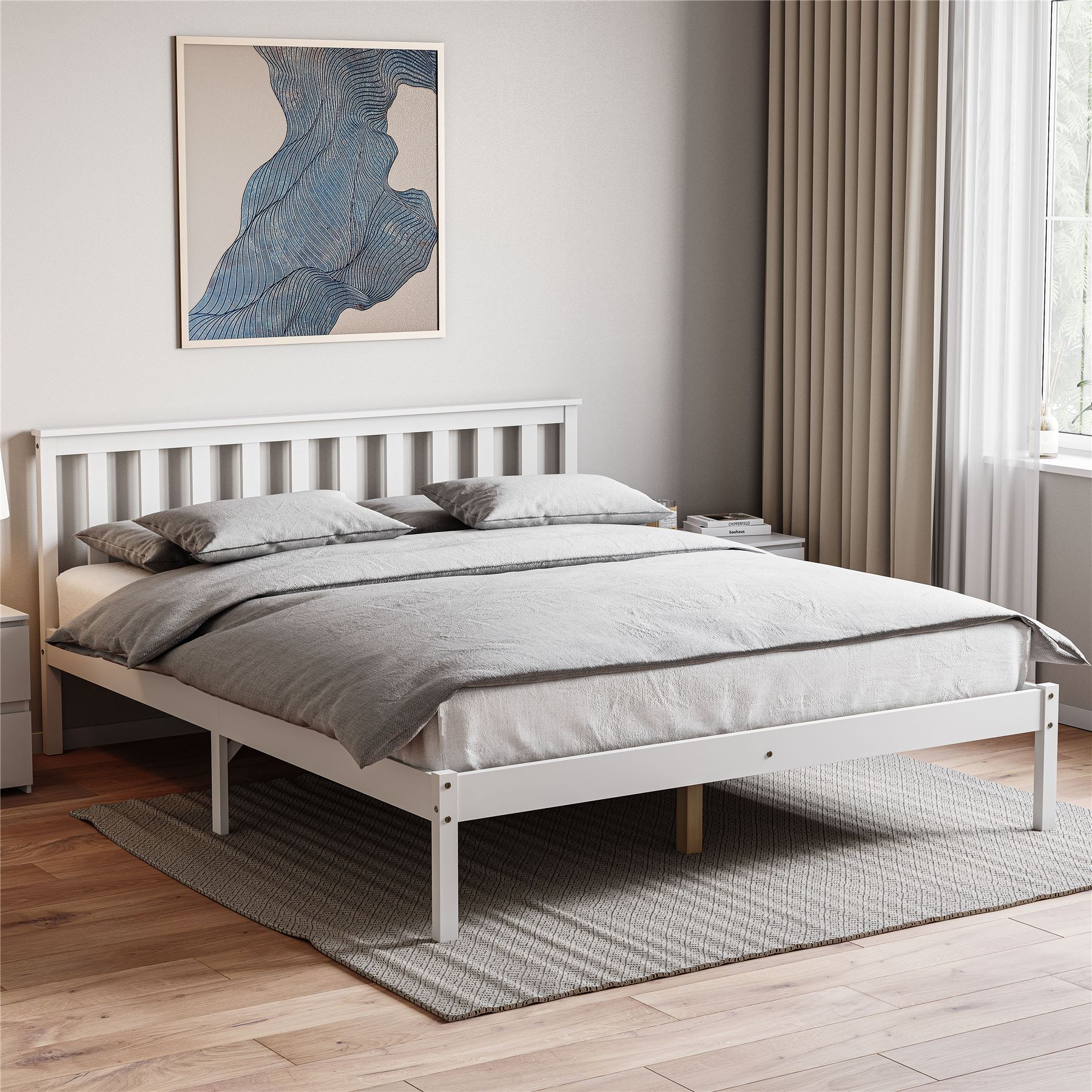 Holzbett Milan Single Double King Size 3 Fuß 4 Fuß 6 5 Fuß Rahmen Matratze Weiß Kiefer - Bild 23 von 37
