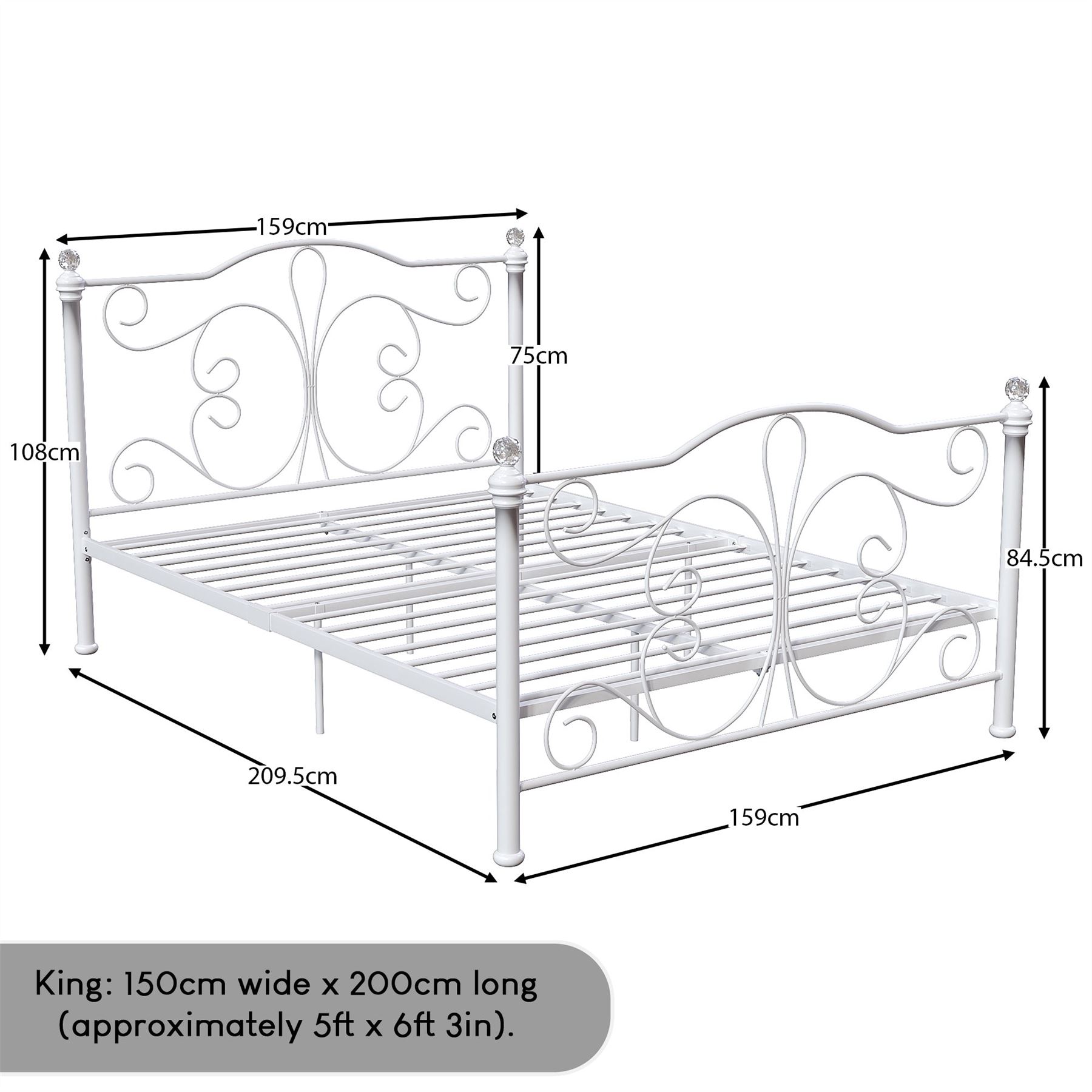 Metal Bed Double King Size Frame 4FT 4FT6 5FT Chicago Mattress Black White - Picture 10 of 14