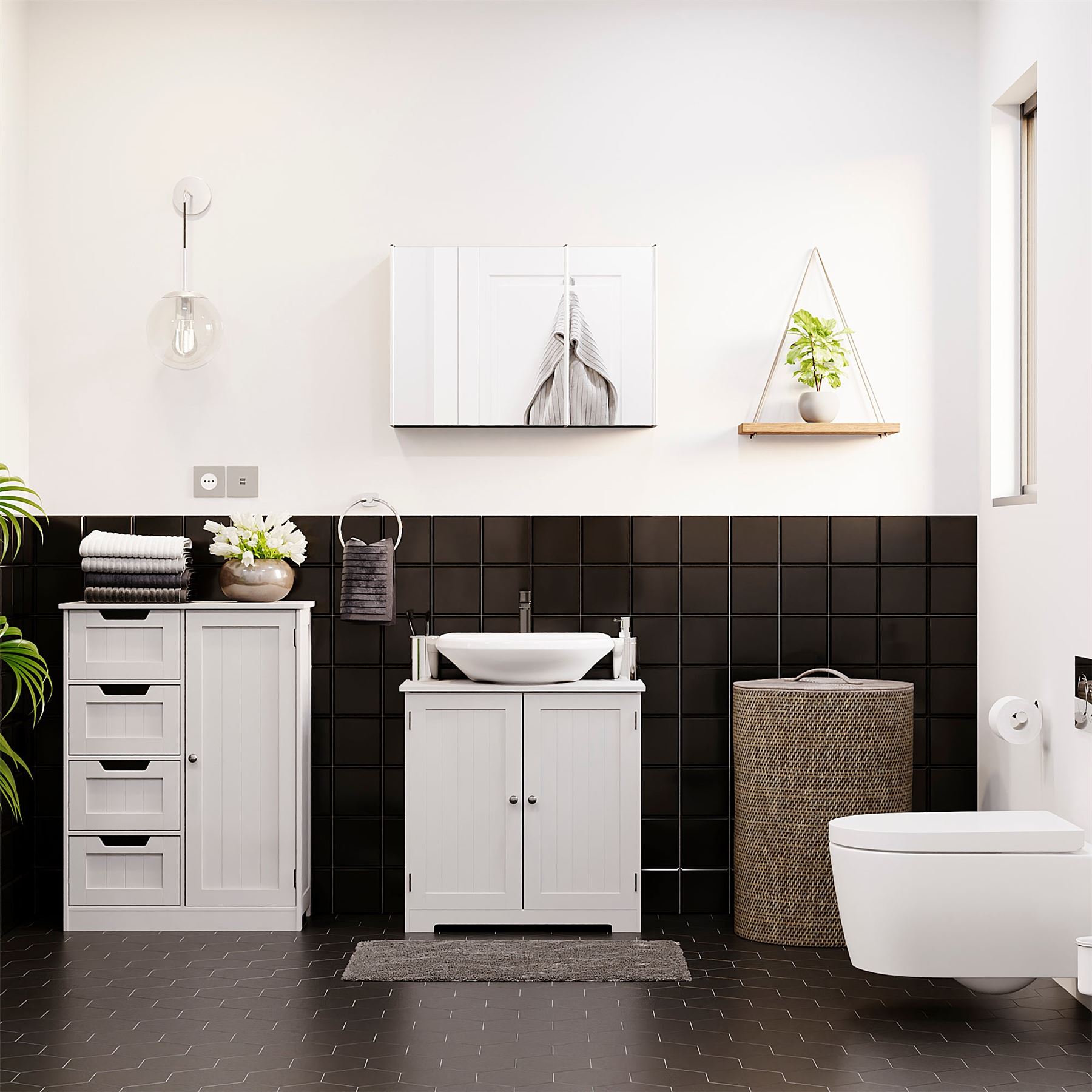 Wall Mounted Cabinet Bathroom White Single Double Door Vanity Storage Cupboard - Picture 112 of 113