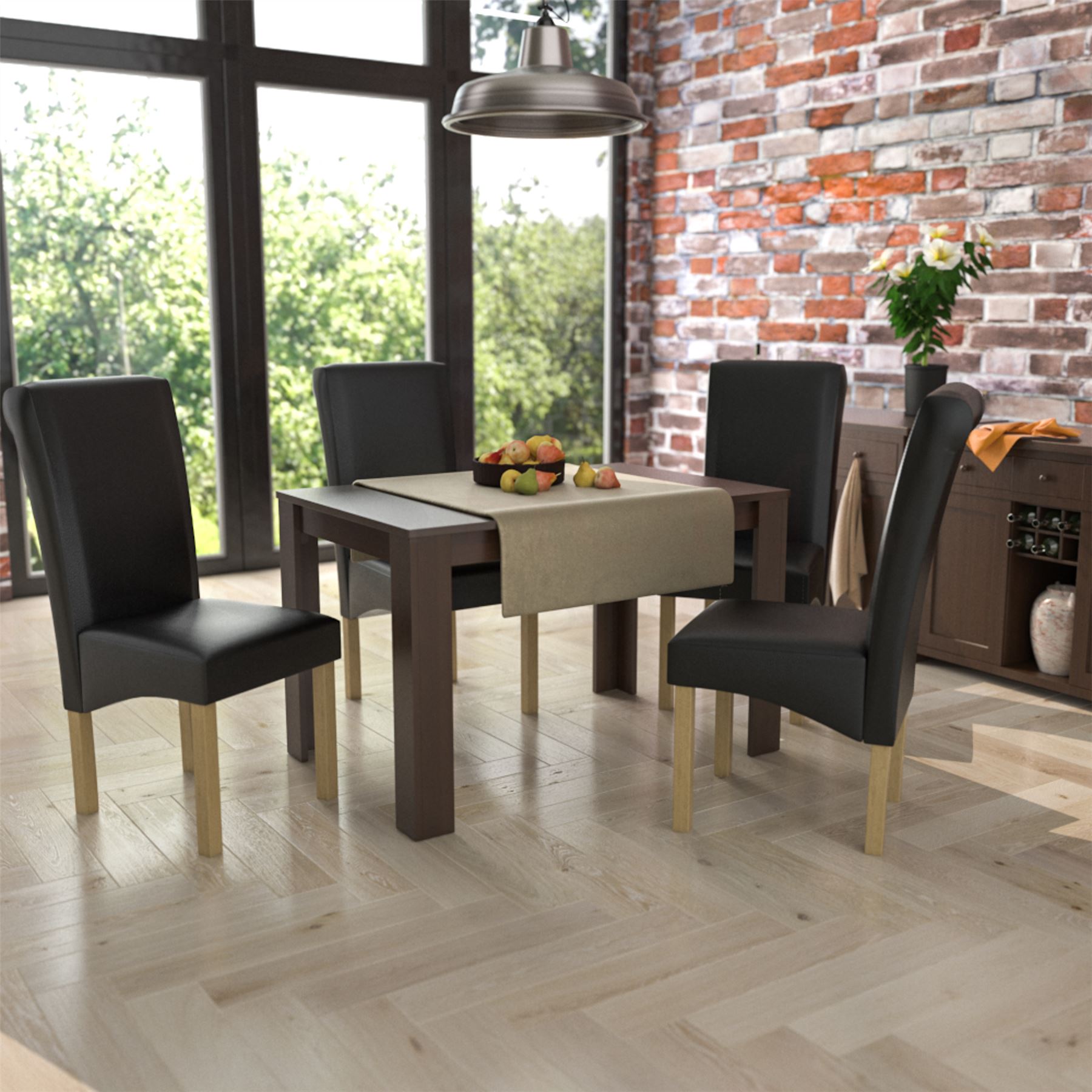 Dining Table & Chairs Set 4/6 Faux Leather Fabric Kitchen Padded Seat Furniture - Picture 47 of 87