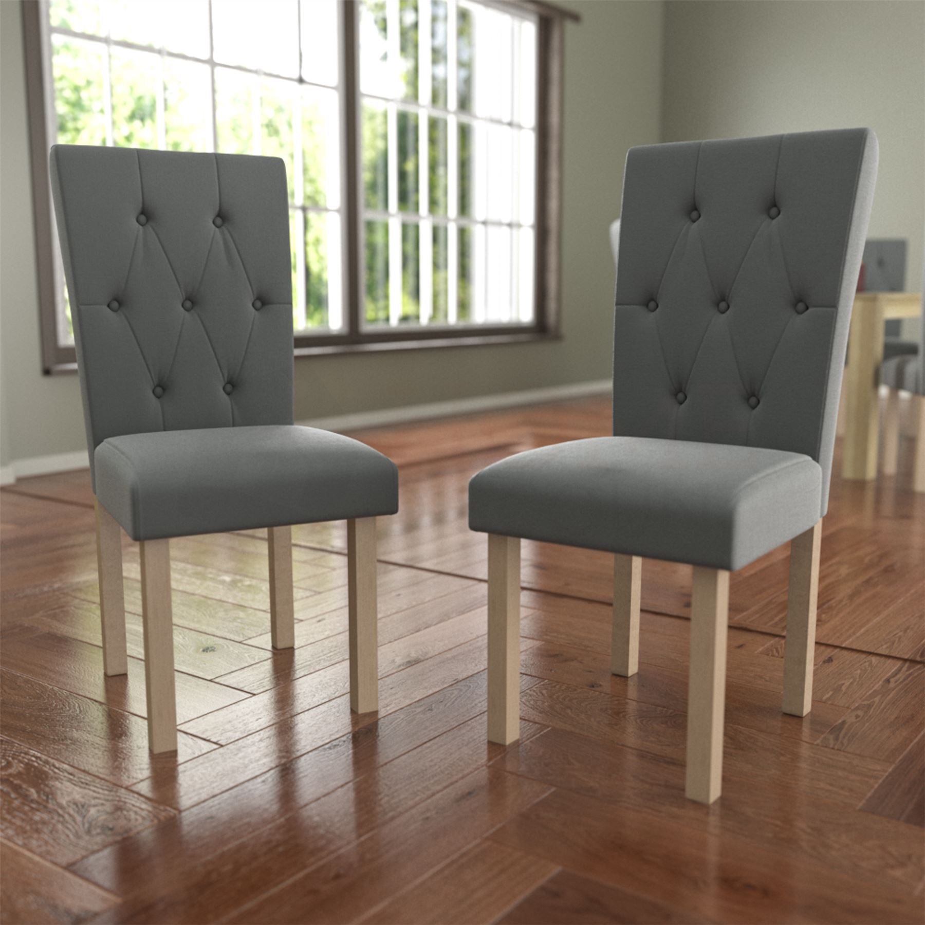 Dining Table & Chairs Set 4/6 Faux Leather Fabric Kitchen Padded Seat Furniture - Picture 74 of 87