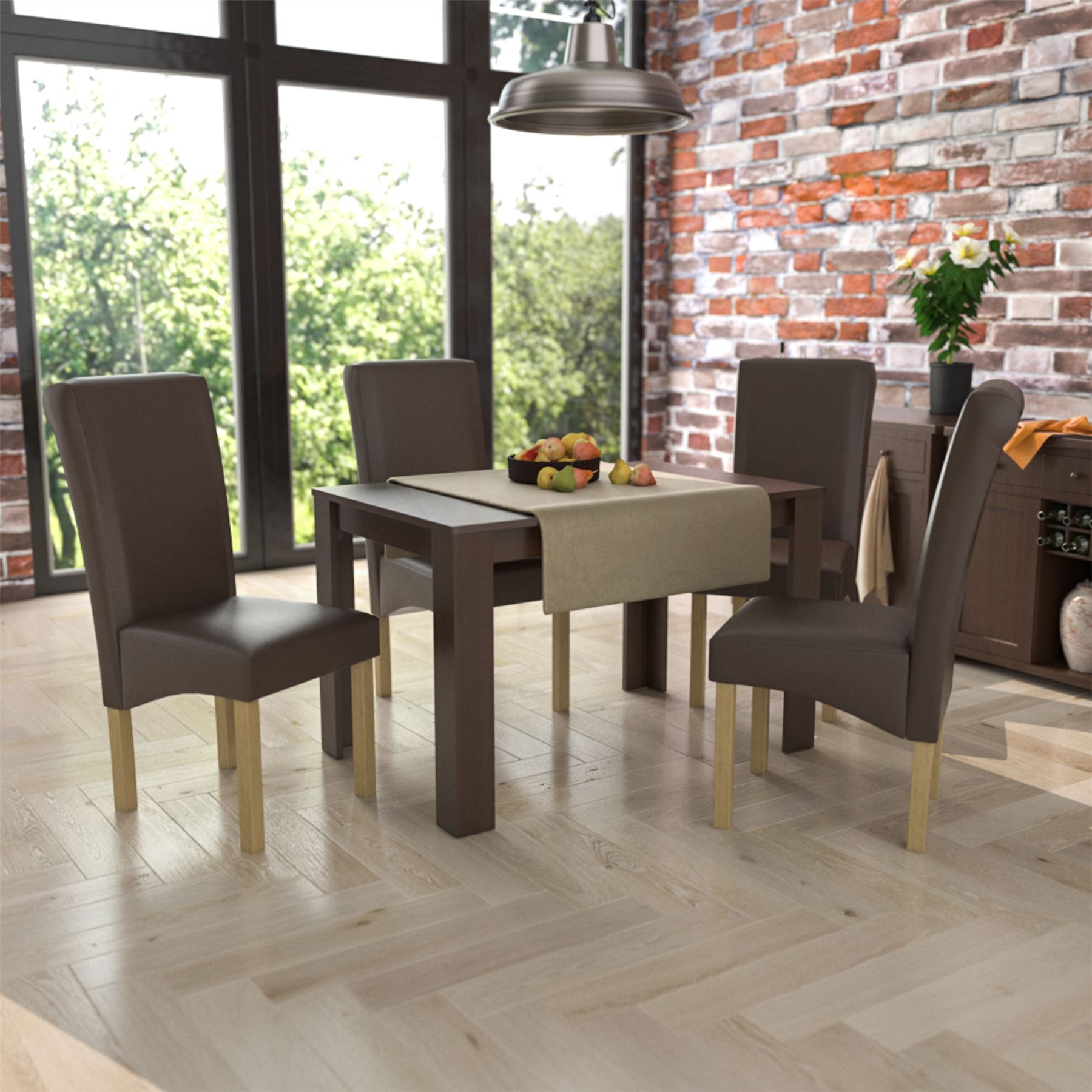 Dining Table & Chairs Set 4/6 Faux Leather Fabric Kitchen Padded Seat Furniture - Picture 56 of 87