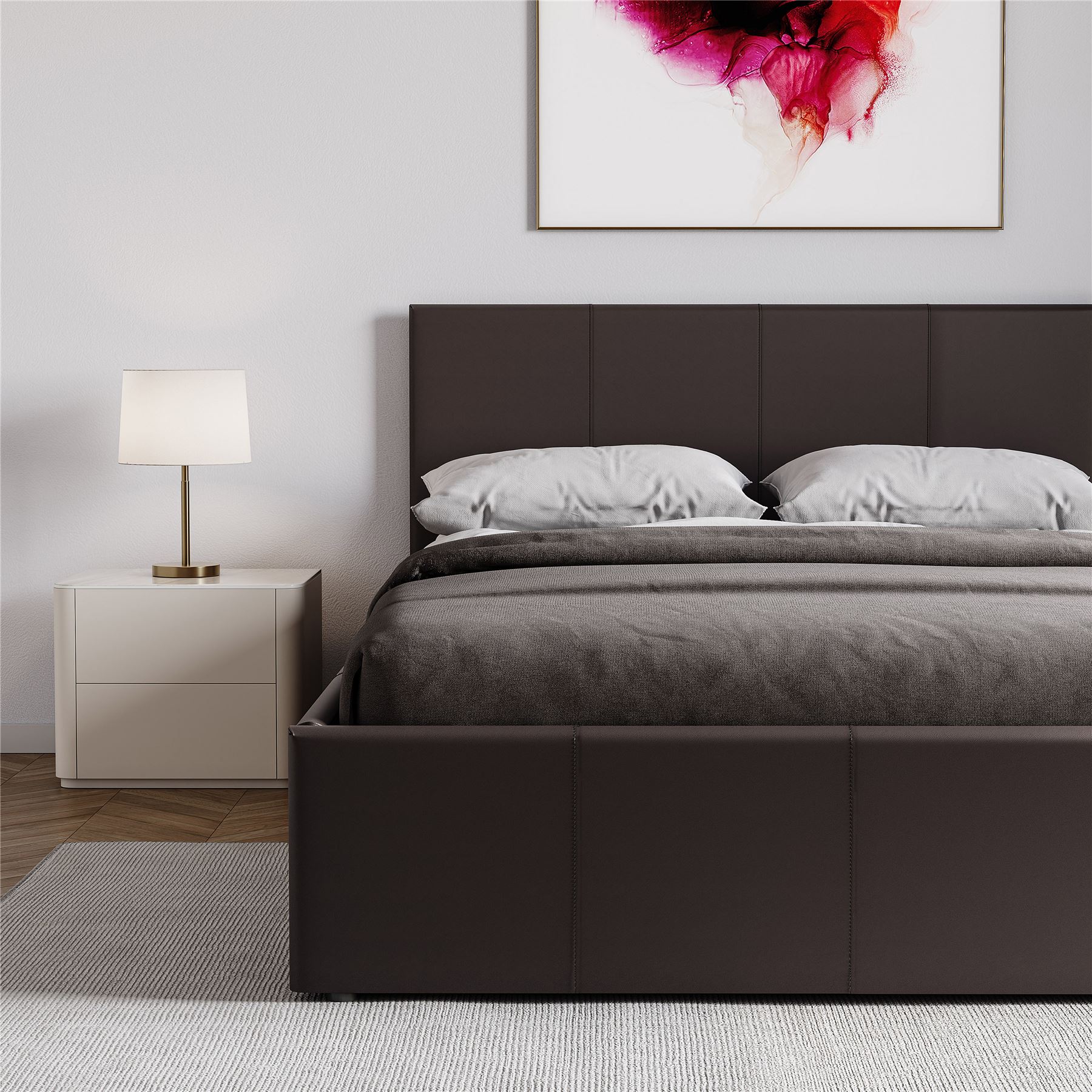 Ottoman Storage Bed Gas Lift Double King Size Leather Bed Slatted Base Headboard - Picture 137 of 137