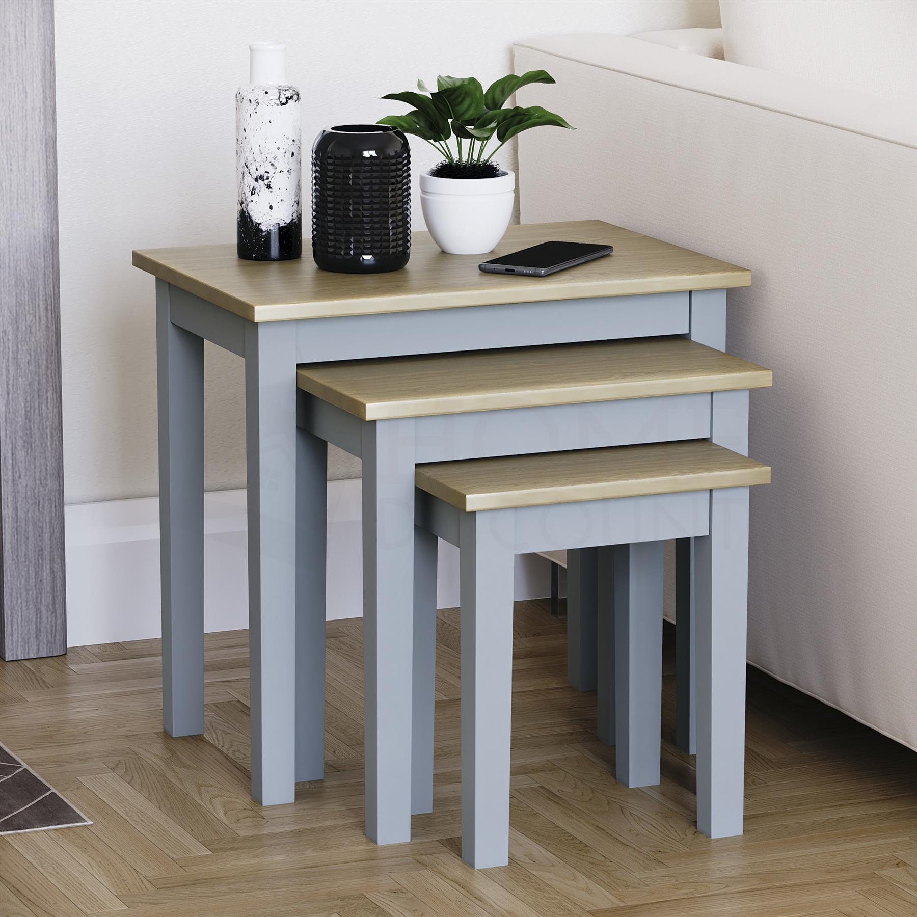 Wooden Nest of Tables 3 Piece Table Set Coffee Side Living Room Furniture - Picture 11 of 37