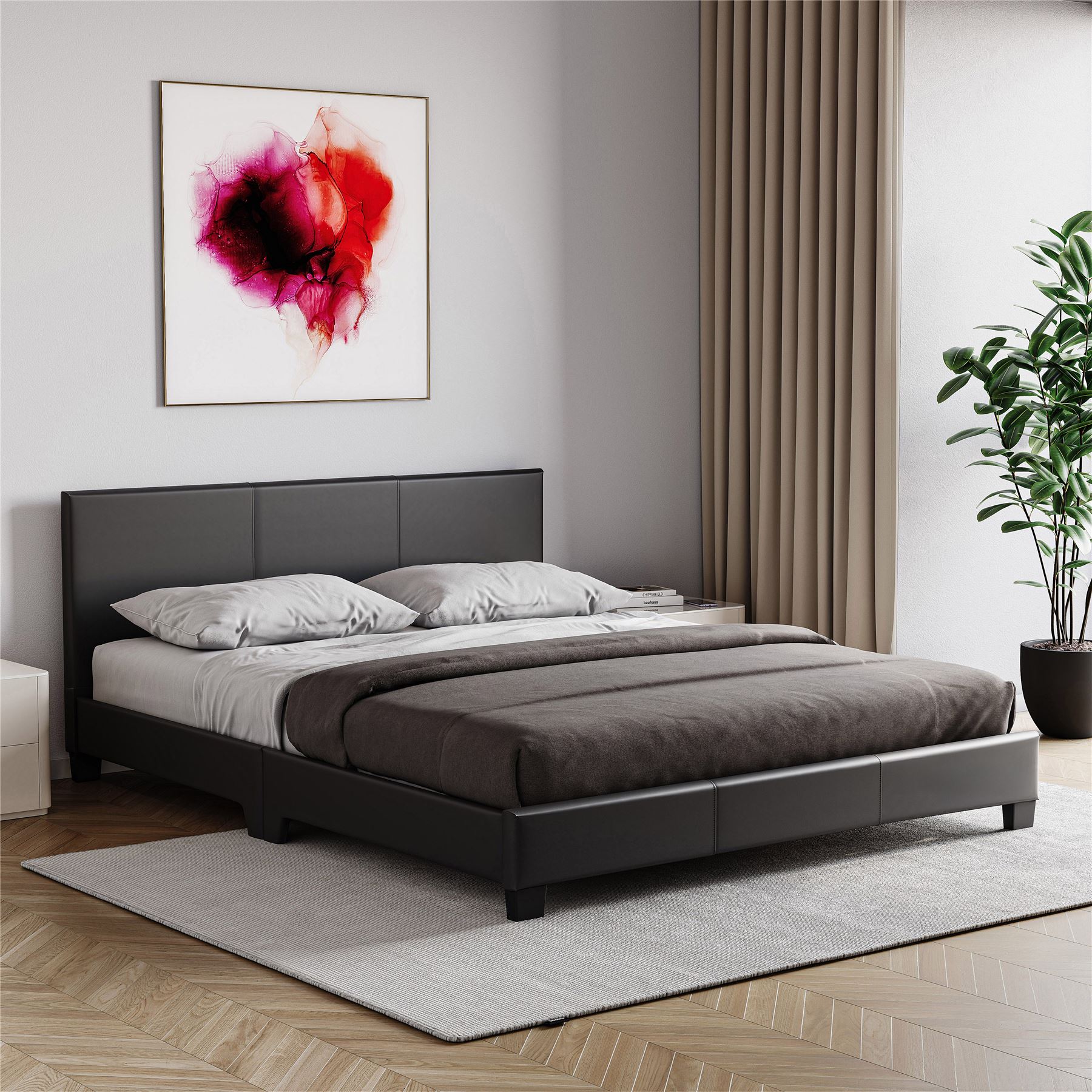 Ottoman Storage Bed Gas Lift Double King Size Leather Bed Slatted Base Headboard - Picture 37 of 137