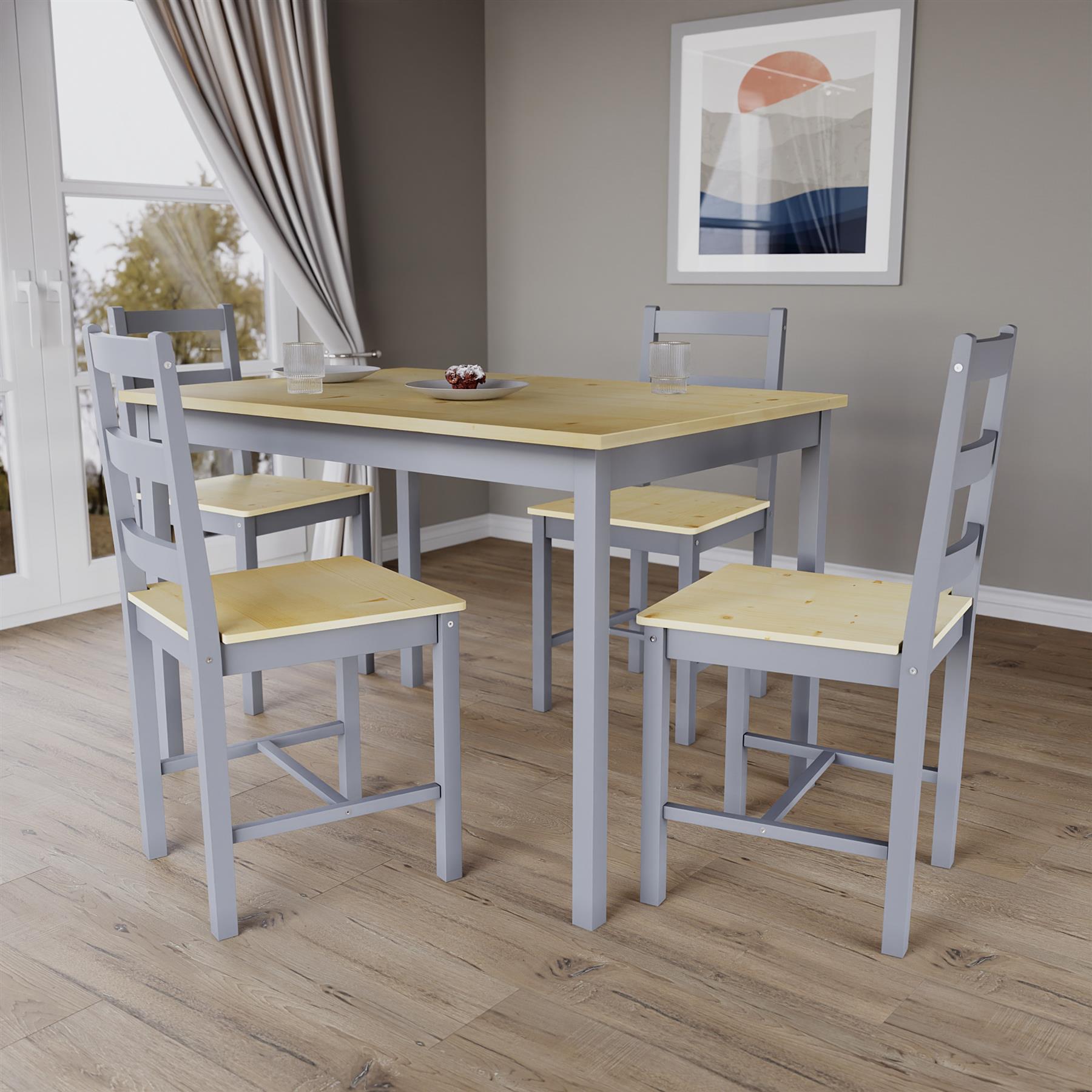 Solid Wood Dining Table and 2 4 Chairs Set Home Kitchen Furniture 3 Colours - Picture 60 of 73