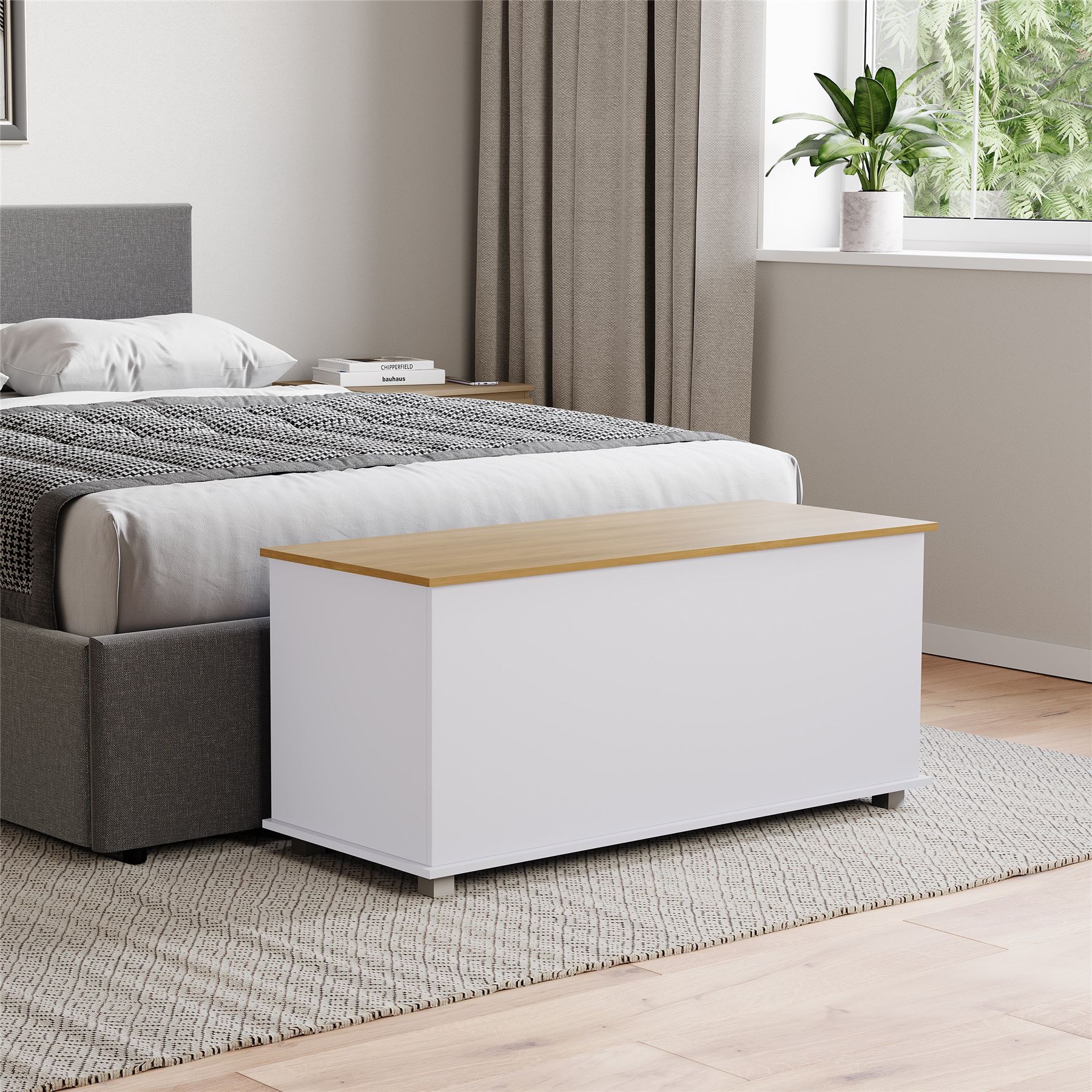 Arlington Storage Ottoman Chest Grey White Toy Chest Bedding Blanket Box Large - Picture 17 of 23