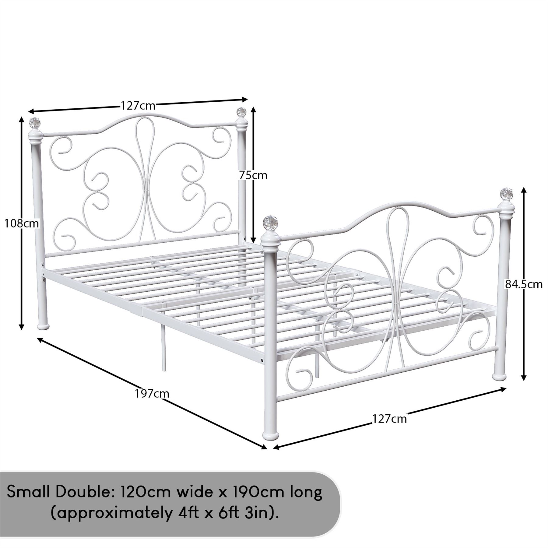 Metal Bed Double King Size Frame 4FT 4FT6 5FT Chicago Mattress Black White - Picture 9 of 14