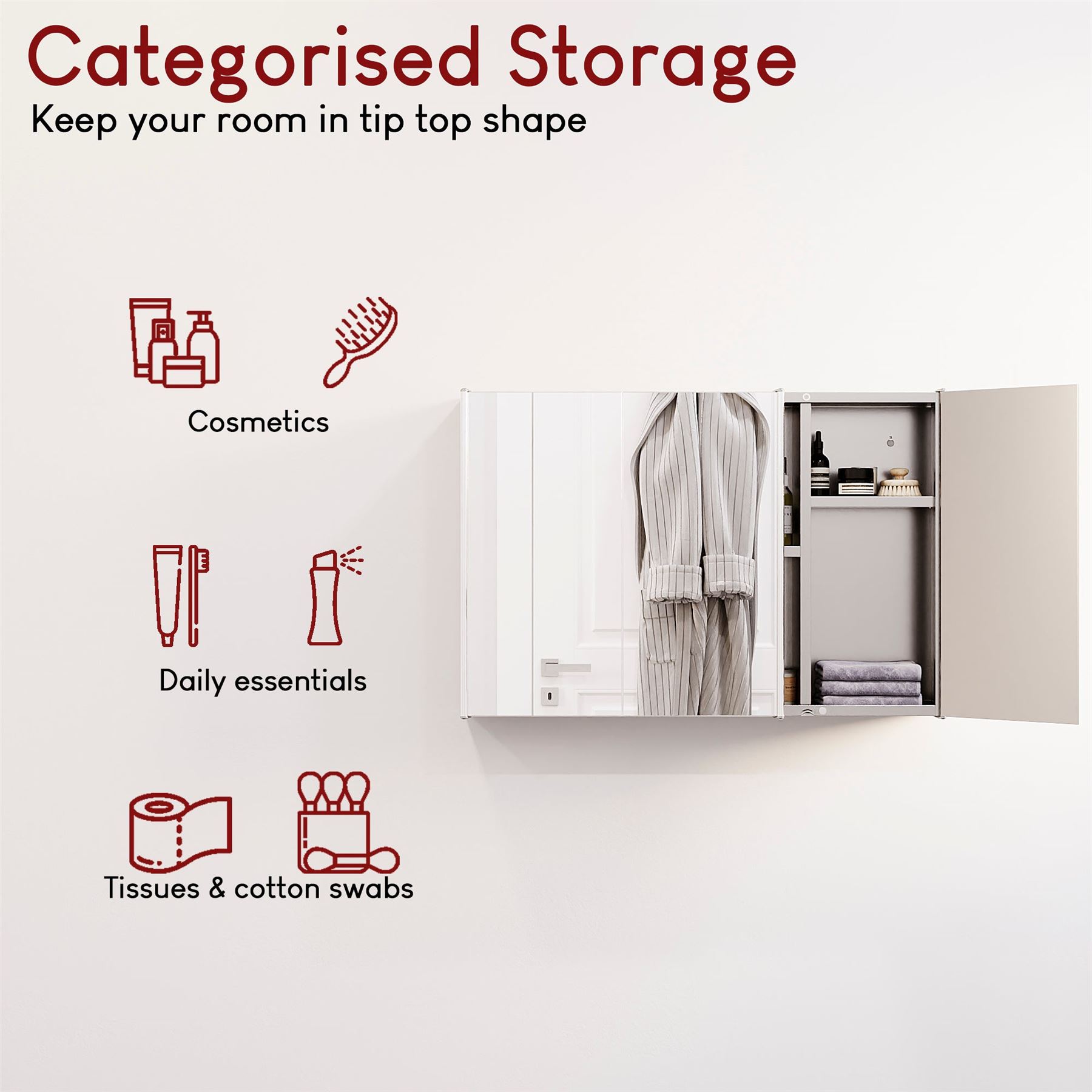 Wall Mounted Cabinet Bathroom White Single Double Door Vanity Storage Cupboard - Picture 110 of 113