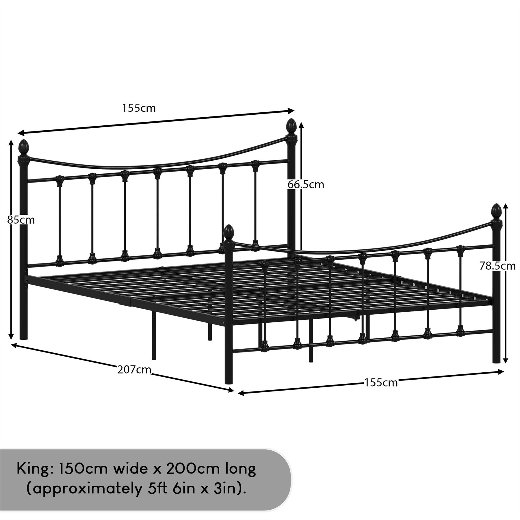 Metal Bed Double King Size Frame 4FT 4FT6 5FT Mattress Black White Paris - Picture 7 of 17