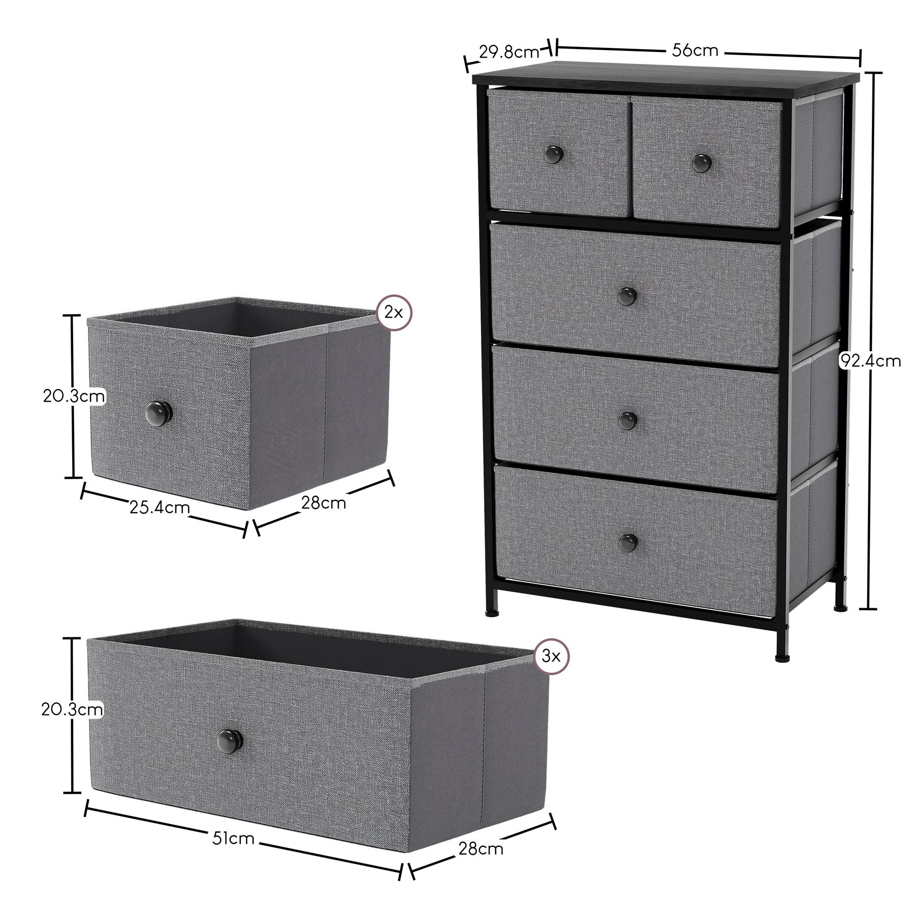 Vida Designs Stoff Kommode Aufbewahrungsschrank Schlafzimmer Flur 'UKFR' - Bild 68 von 193