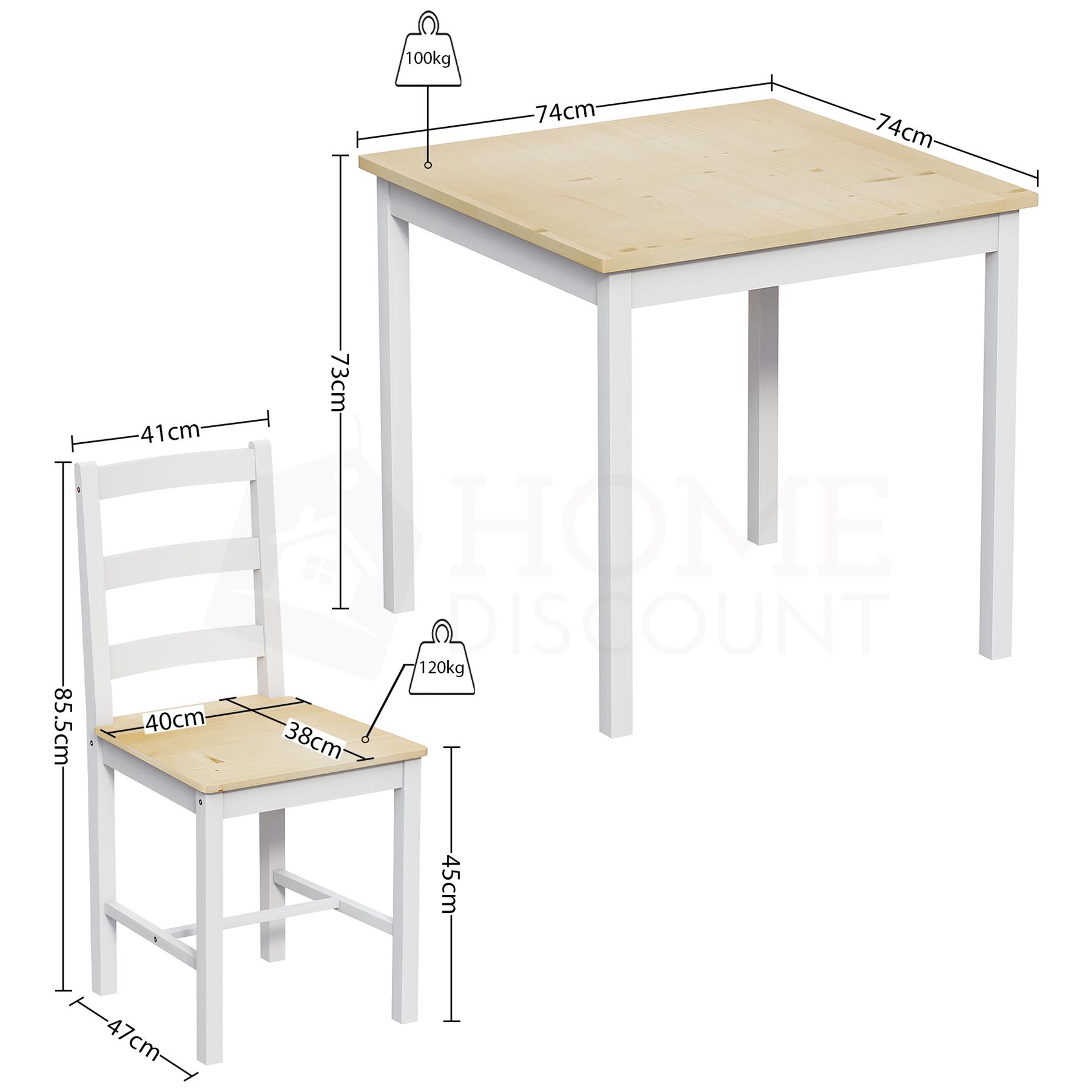 Solid Wood Dining Table and 2 4 Chairs Set Home Kitchen Furniture 3 Colours - Picture 19 of 73