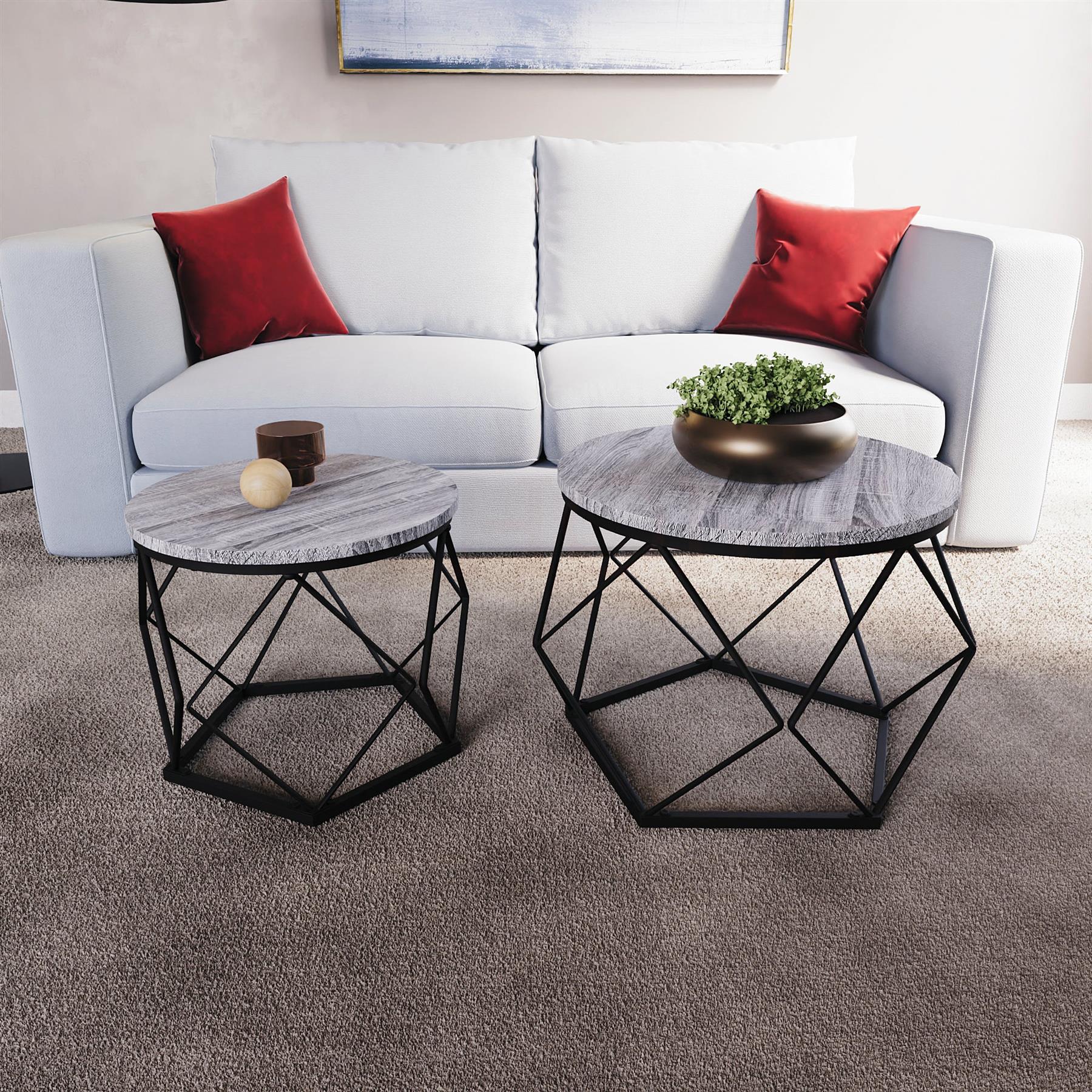 Set of 2 3 Coffee Nesting Table Set Sofa Side End Table Industrial Living Room - Picture 15 of 107