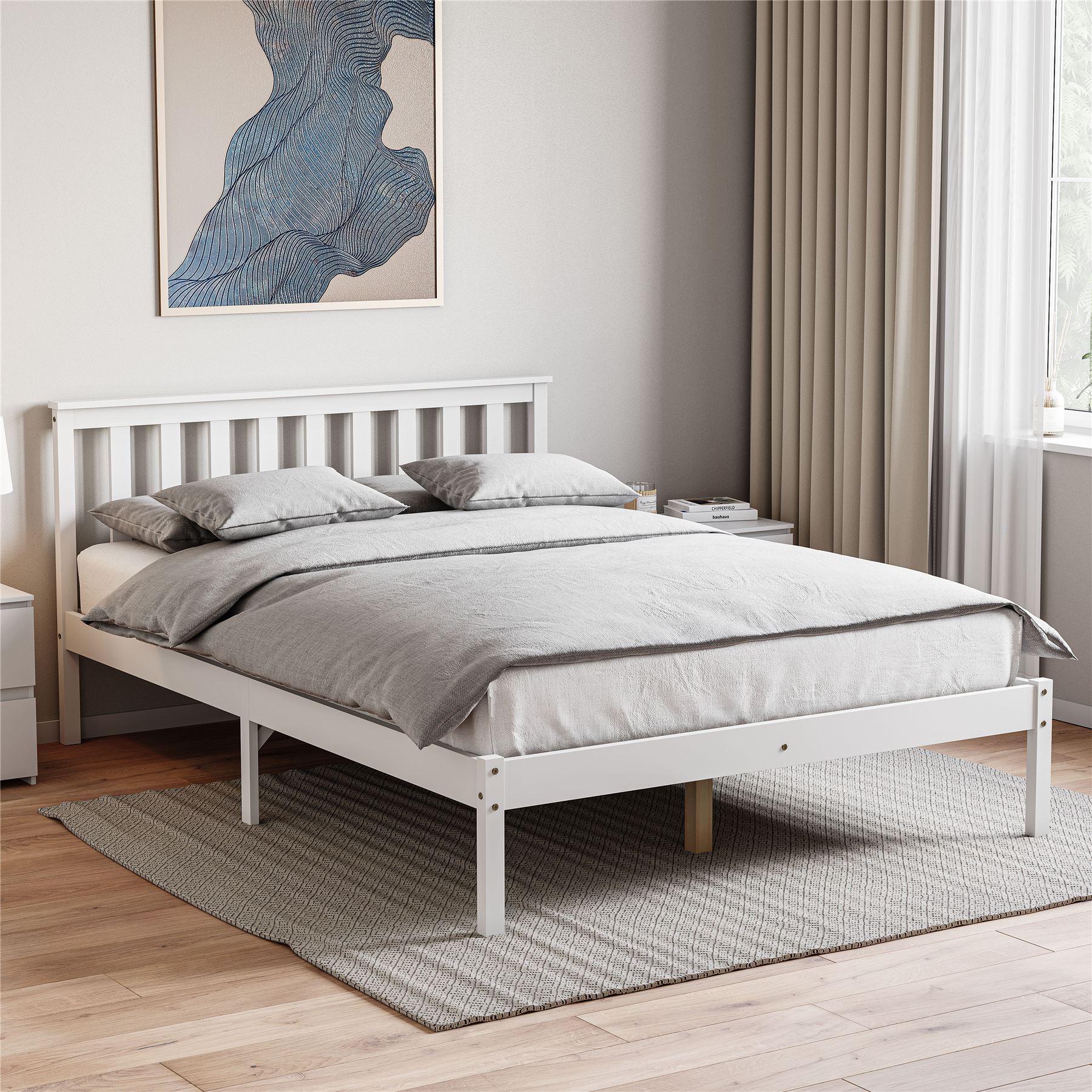 Holzbett Milan Single Double King Size 3 Fuß 4 Fuß 6 5 Fuß Rahmen Matratze Weiß Kiefer - Bild 19 von 37
