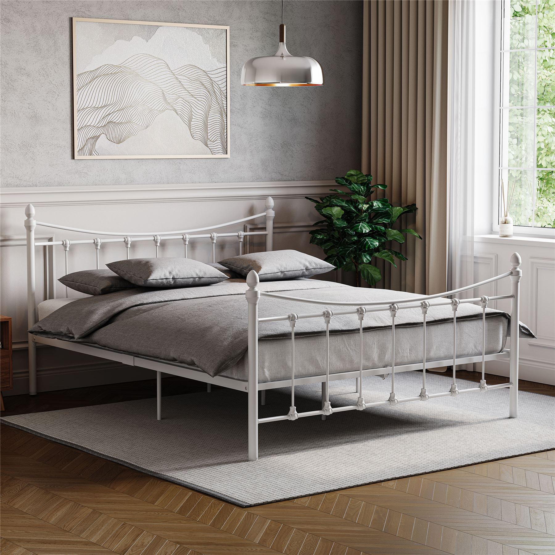Metal Bed Double King Size Frame 4FT 4FT6 5FT Mattress Black White Paris - Picture 12 of 17