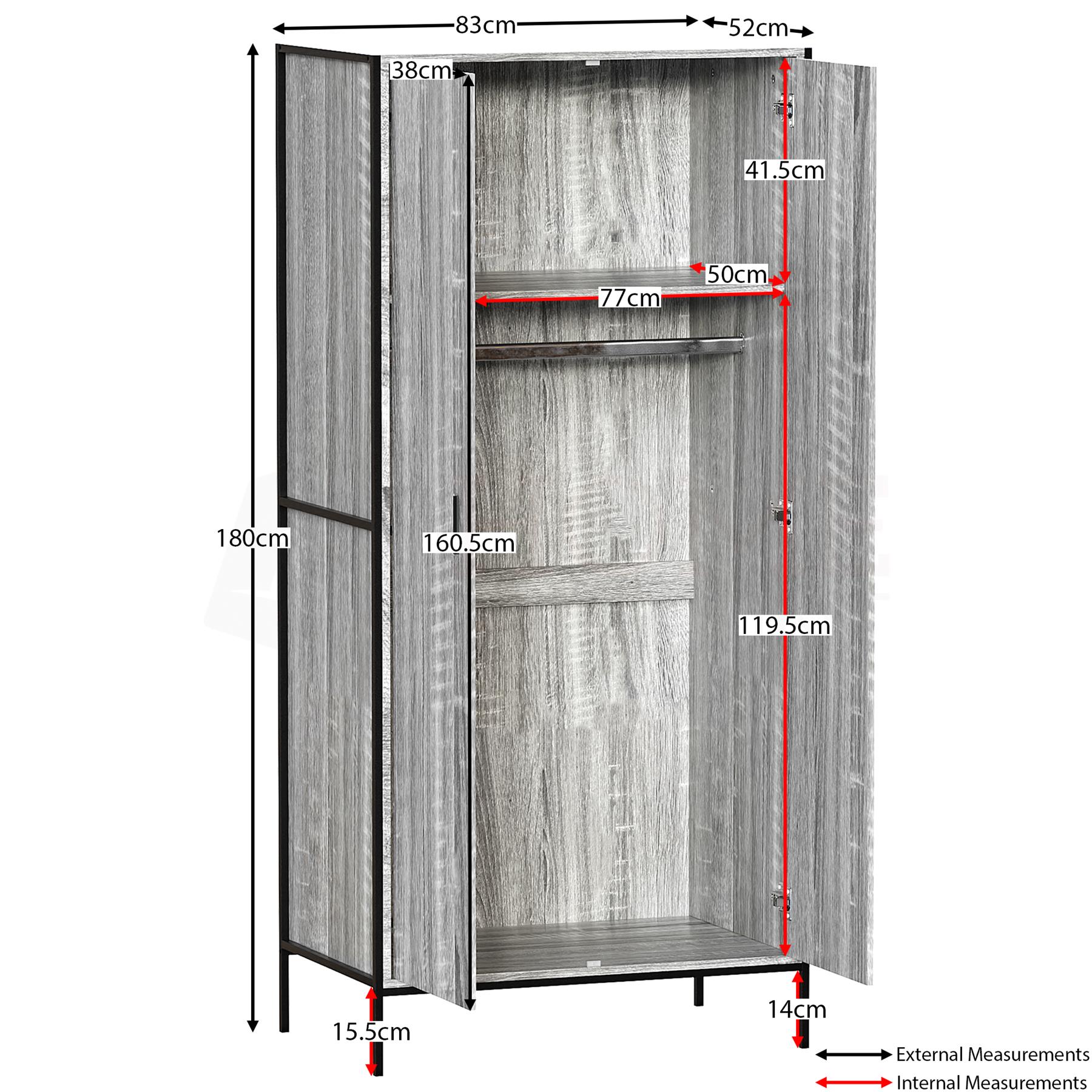 Industrial Wooden Wardrobe With Hanging Rail Shelf Clothes Storage Organiser - Picture 9 of 13