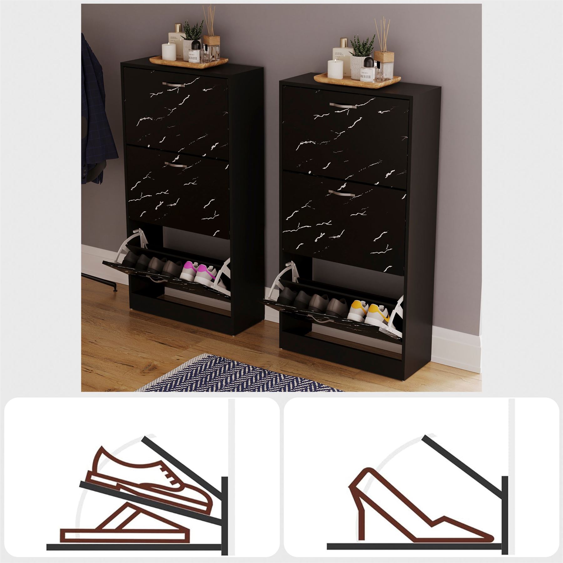 Schuhschrank mit 3 Schubladen Aufbewahrungsschrank Schuhe Ständer Regal Holz weiß schwarz - Bild 44 von 79