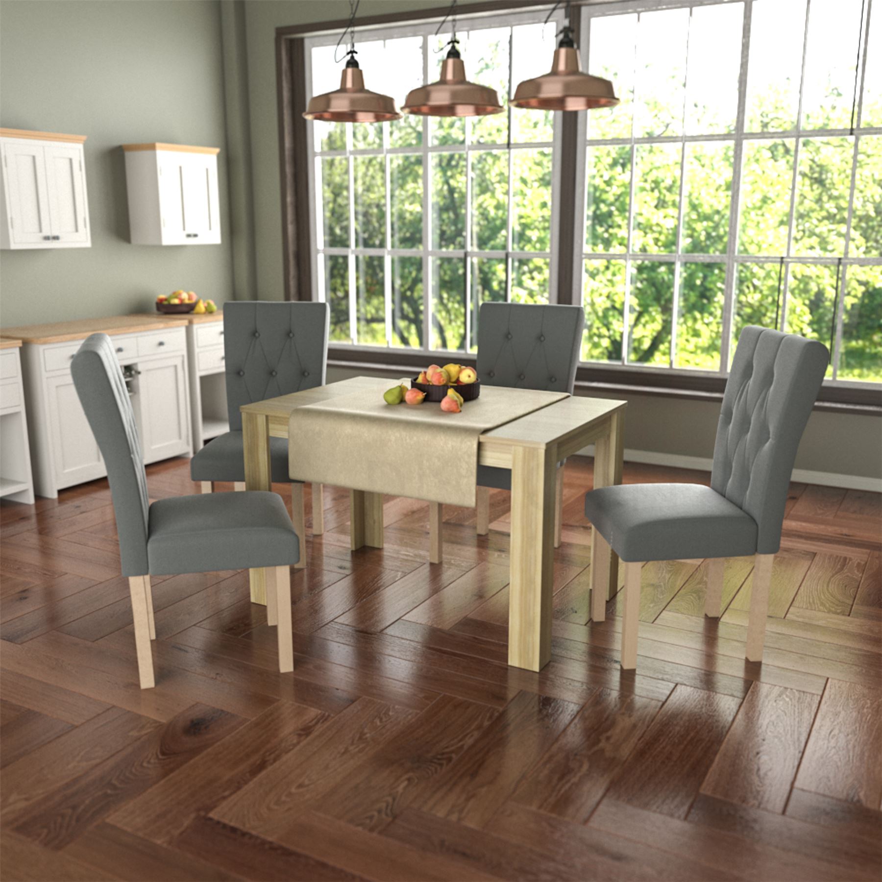 Dining Table & Chairs Set 4/6 Faux Leather Fabric Kitchen Padded Seat Furniture - Picture 73 of 87