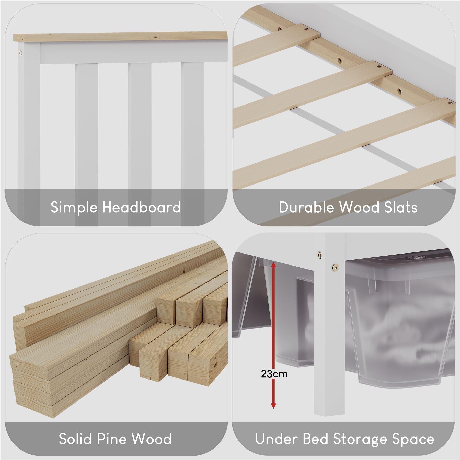 Holzbett Milan Single Double King Size 3 Fuß 4 Fuß 6 5 Fuß Rahmen Matratze Weiß Kiefer - Bild 33 von 37