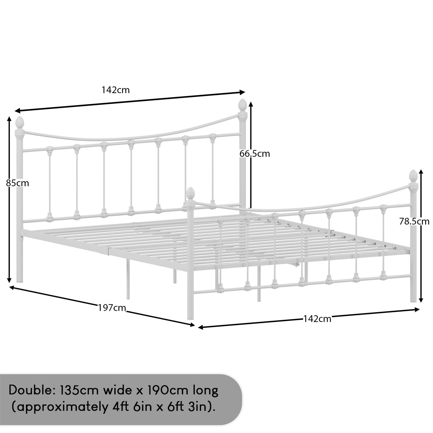 Metal Bed Double King Size Frame 4FT 4FT6 5FT Mattress Black White Paris - Picture 14 of 17