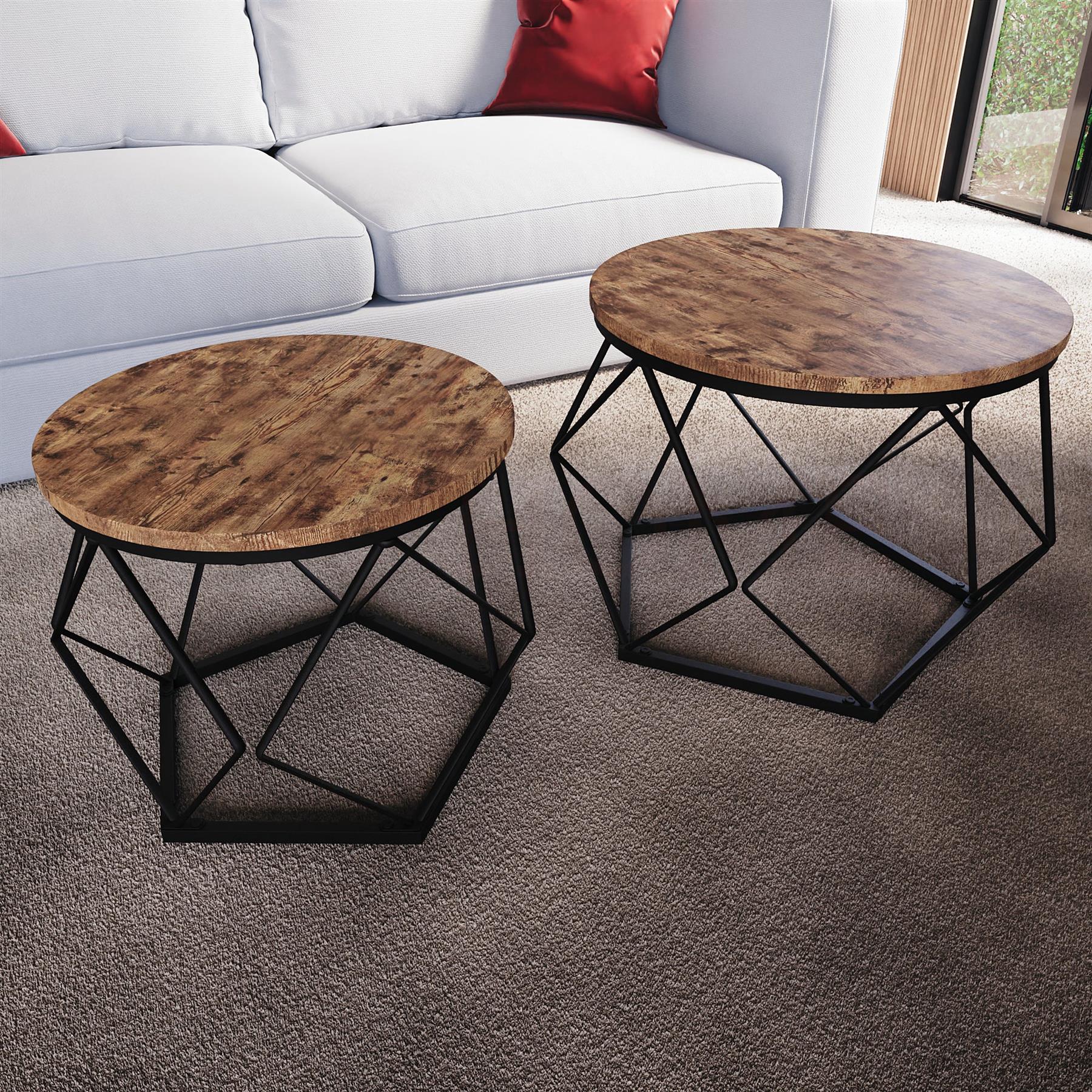 Set of 2 3 Coffee Nesting Table Set Sofa Side End Table Industrial Living Room - Picture 11 of 107