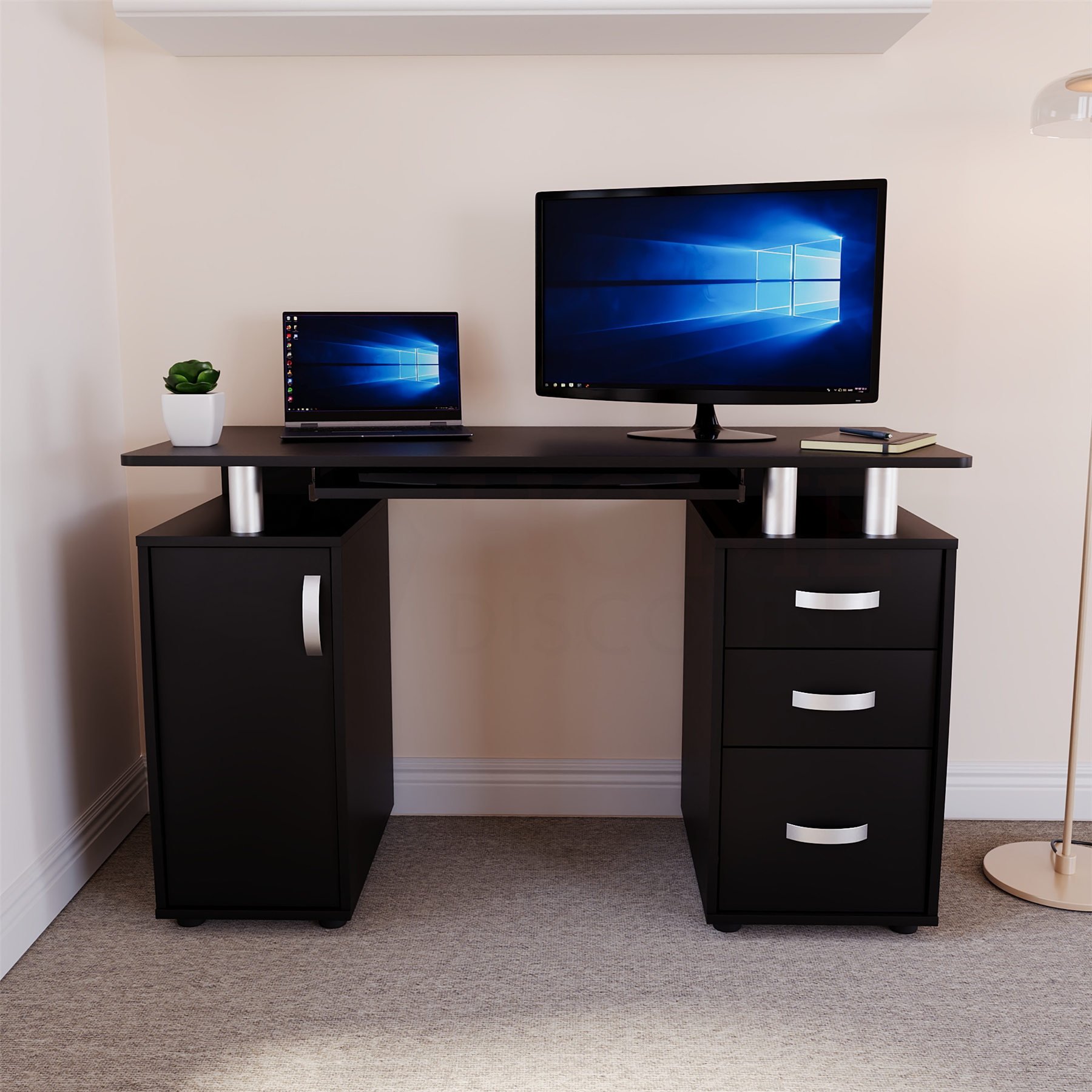 3 Drawer Computer Desk Home Office Work Study PC Laptop Workstation Table - Picture 6 of 28