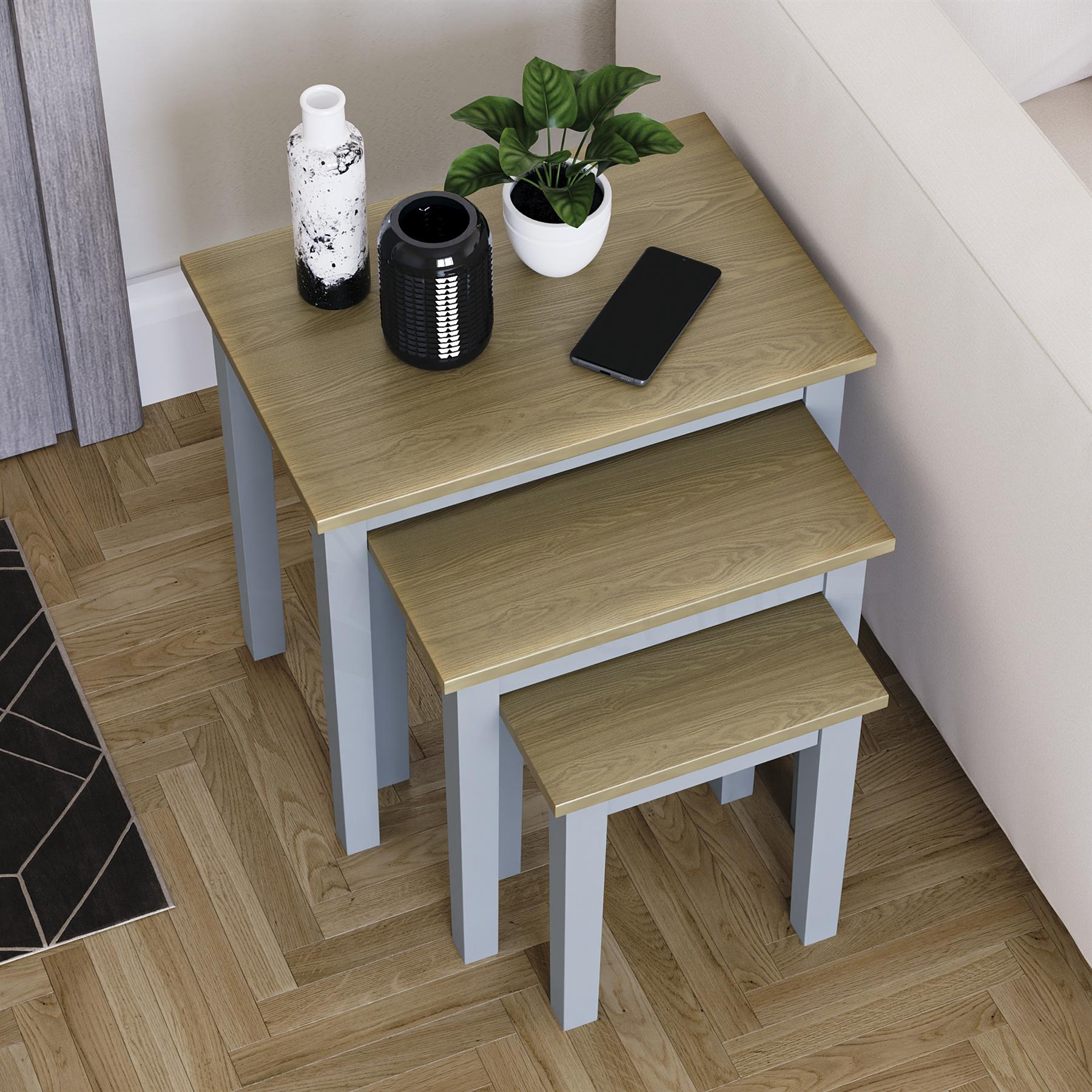Wooden Nest of Tables 3 Piece Table Set Coffee Side Living Room Furniture - Picture 13 of 37