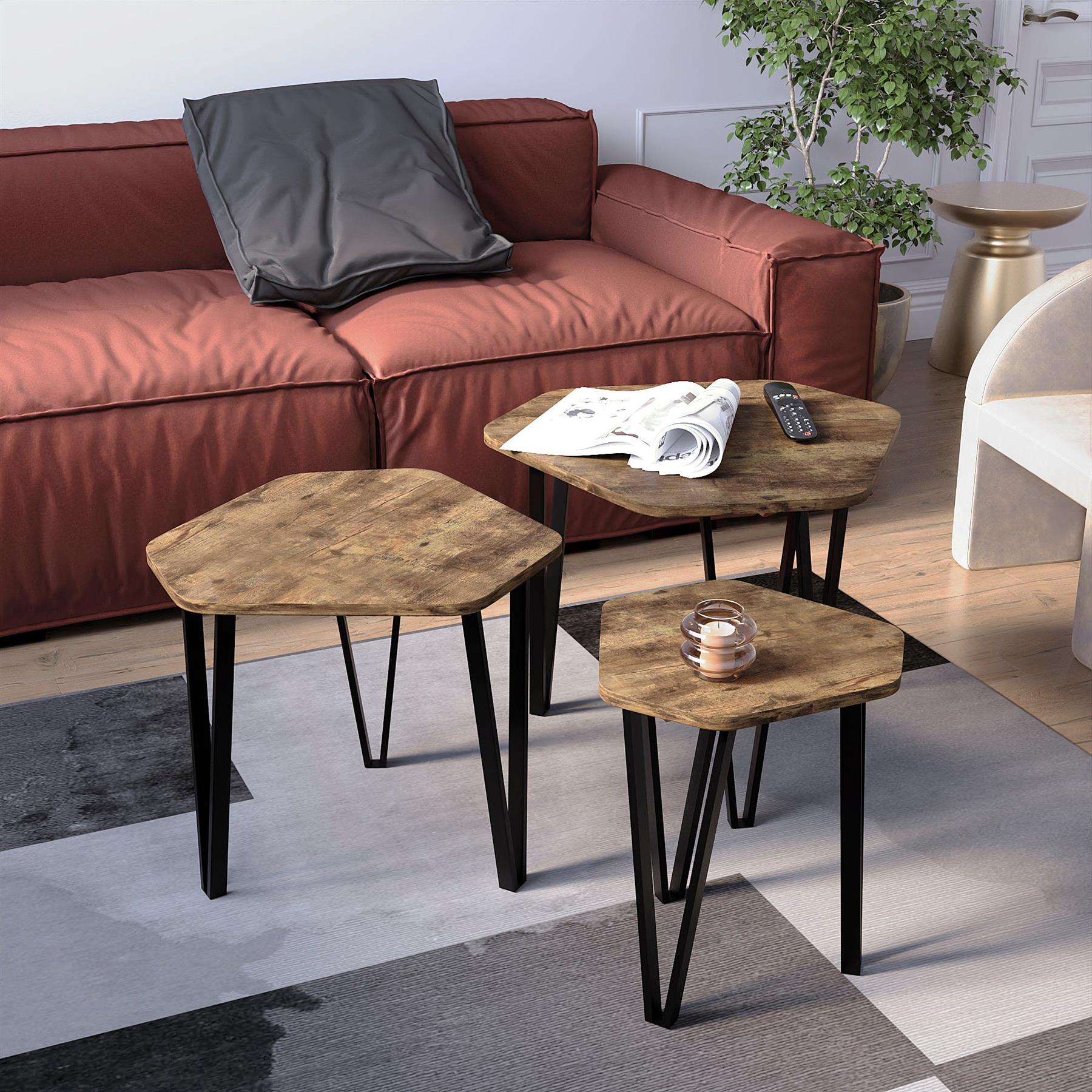 Set of 2 3 Coffee Nesting Table Set Sofa Side End Table Industrial Living Room - Picture 95 of 107