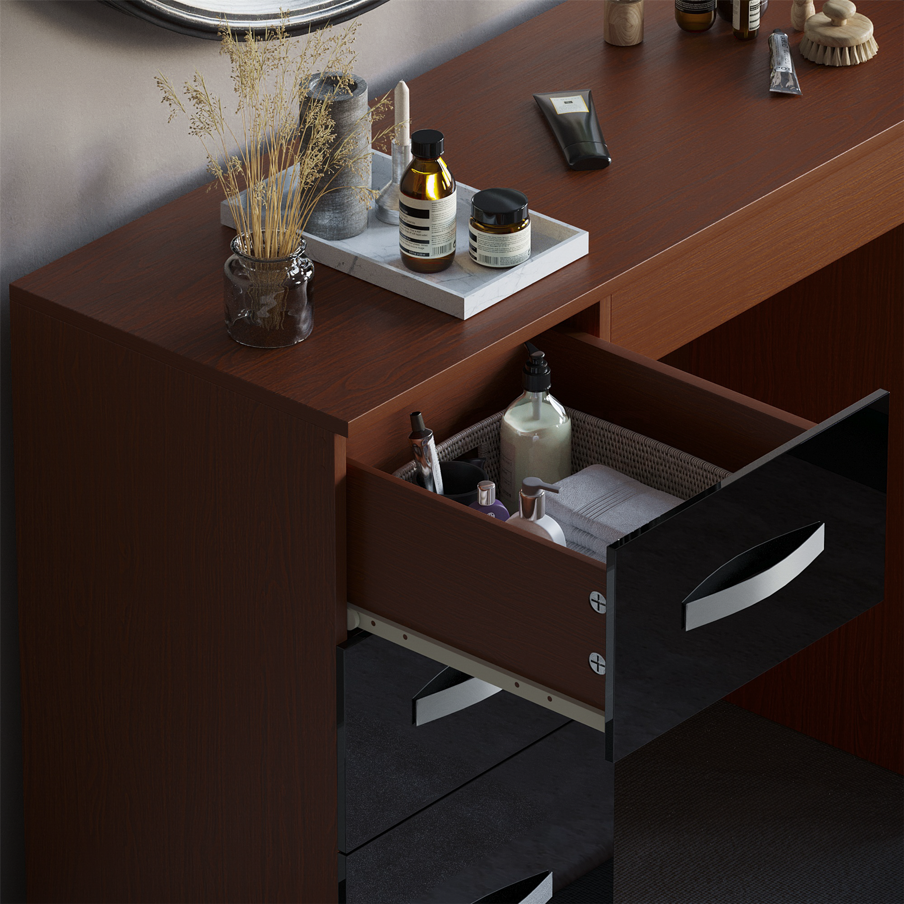 Hochglanz Schminktisch Modern 3 Schubladen Computertisch Schmink Waschtisch Schlafzimmer - Bild 16 von 33