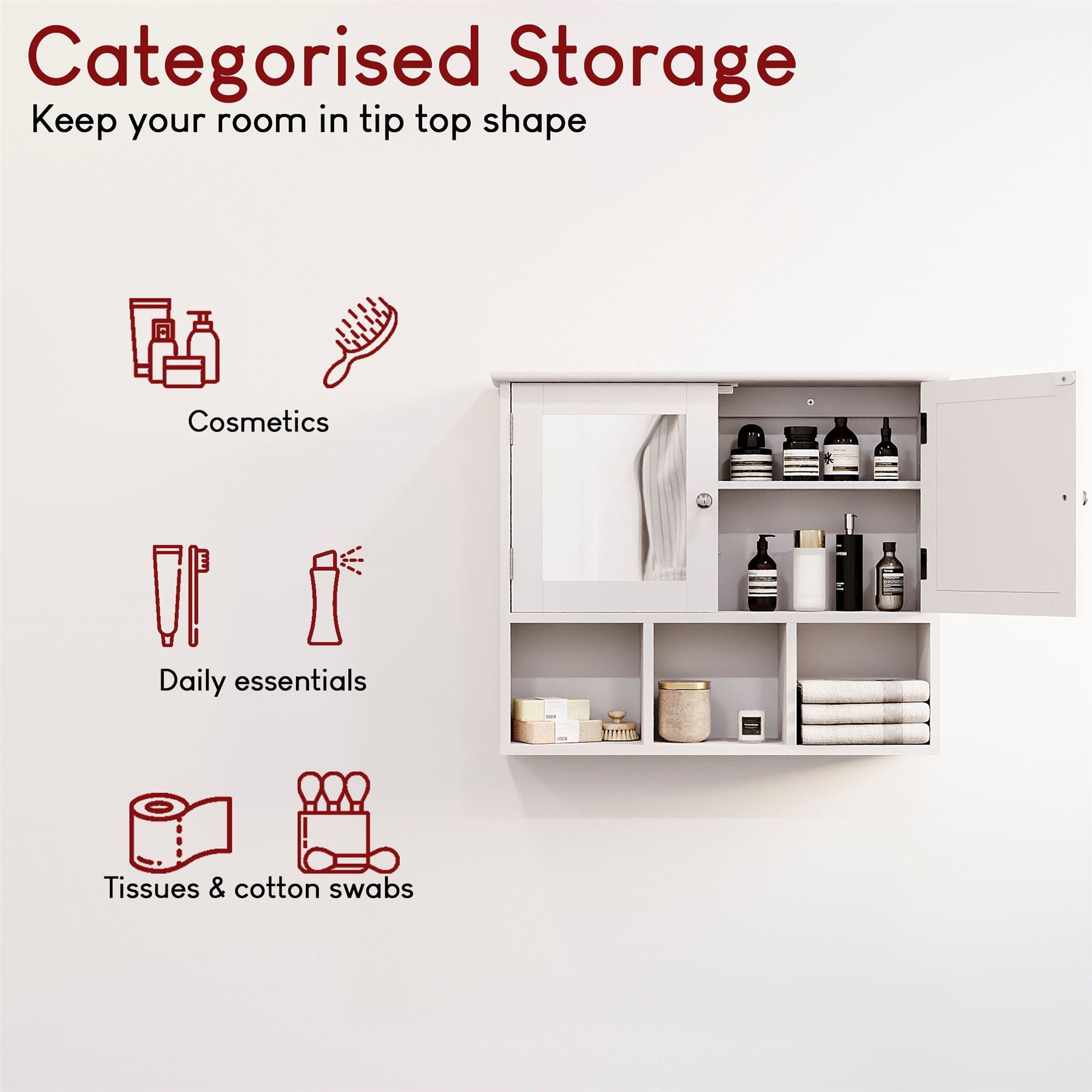 Wall Mounted Cabinet Bathroom White Single Double Door Vanity Storage Cupboard - Picture 48 of 113