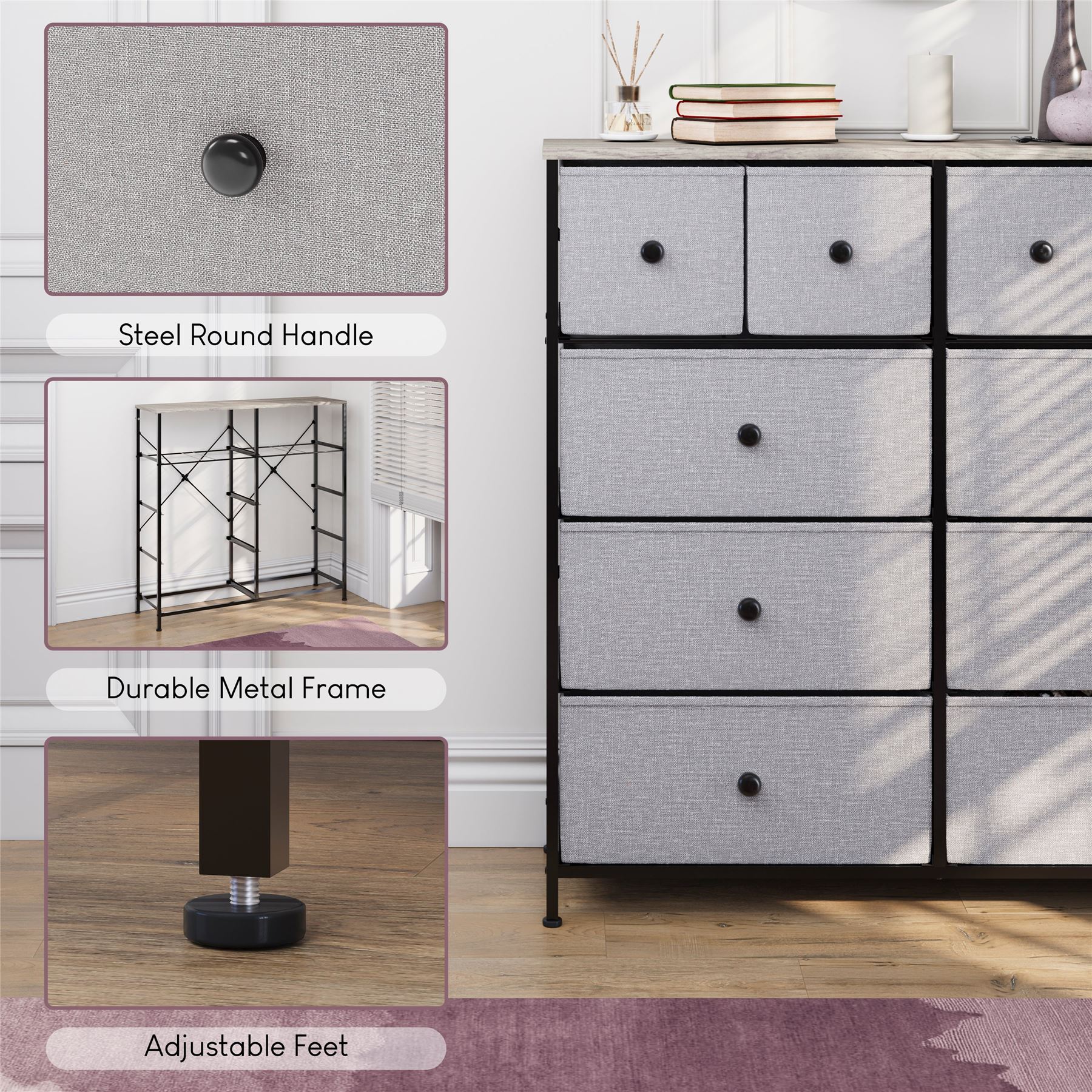 Vida Designs Stoff Kommode Aufbewahrungsschrank Schlafzimmer Flur 'UKFR' - Bild 170 von 193