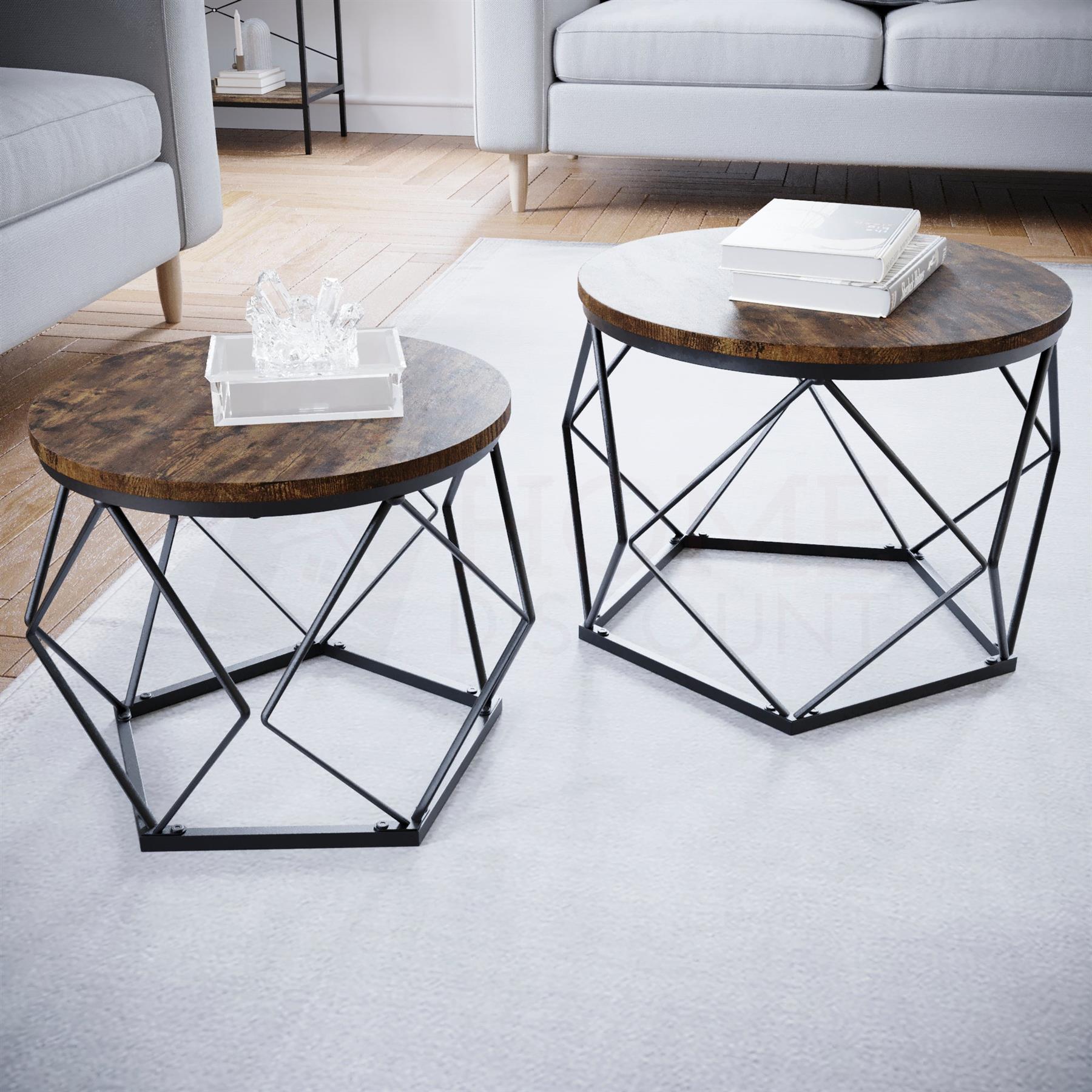 Set of 2 3 Coffee Nesting Table Set Sofa Side End Table Industrial Living Room - Picture 13 of 107