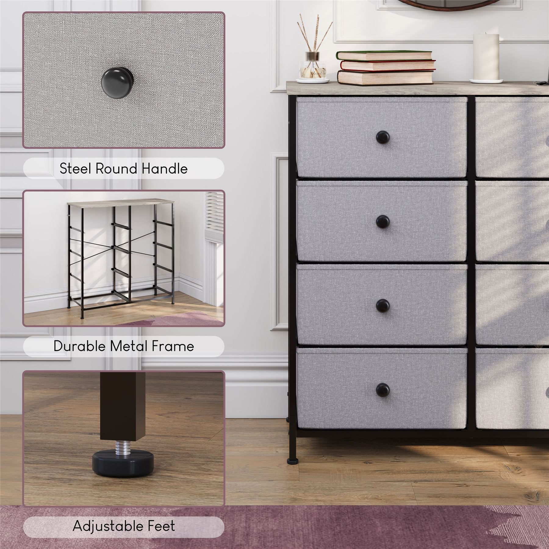 Vida Designs Stoff Kommode Aufbewahrungsschrank Schlafzimmer Flur 'UKFR' - Bild 144 von 193