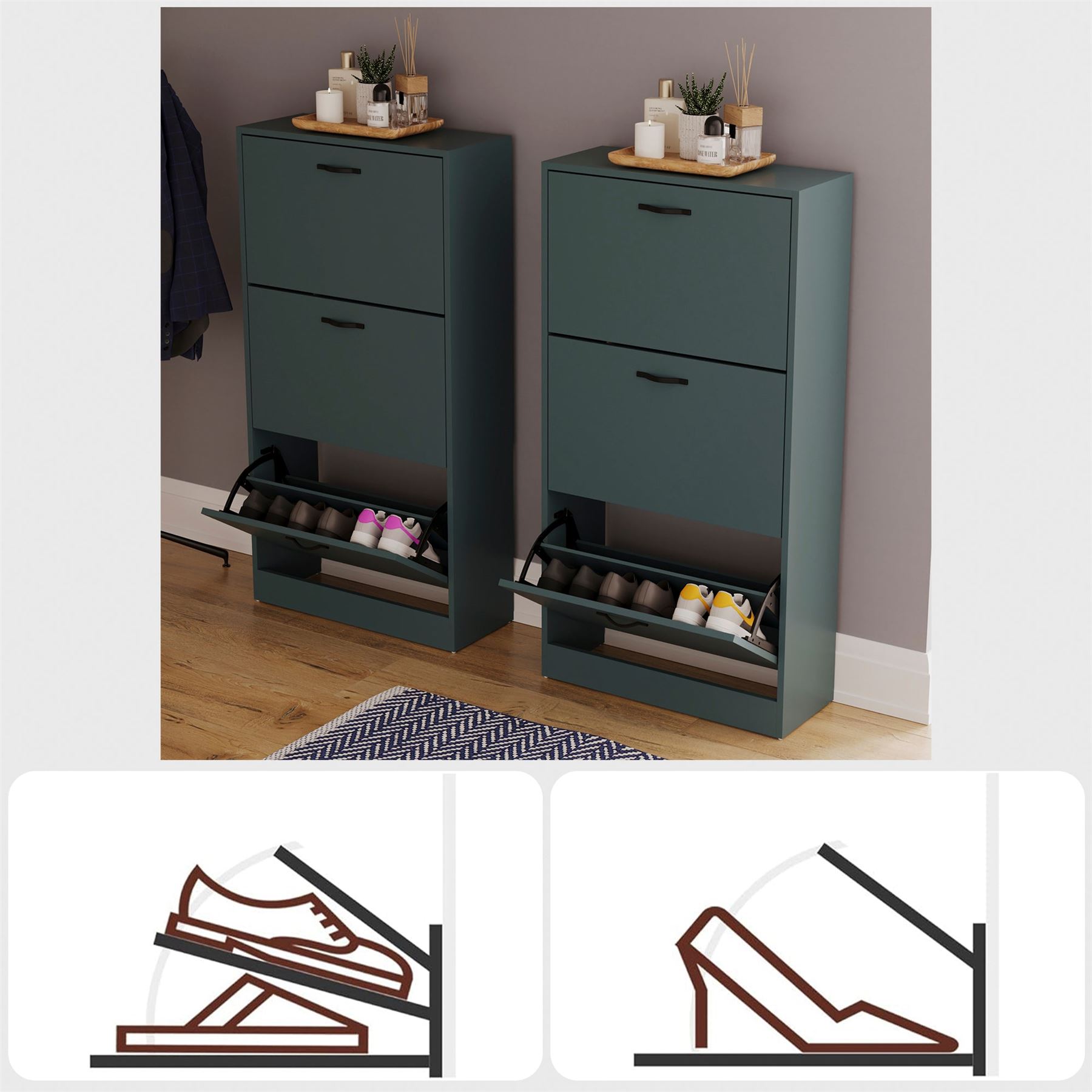Schuhschrank mit 3 Schubladen Aufbewahrungsschrank Schuhe Ständer Regal Holz weiß schwarz - Bild 59 von 79